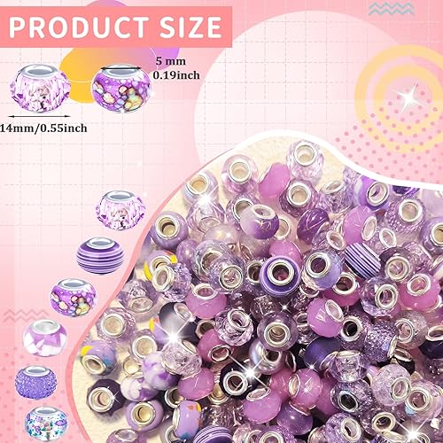 Vista 101 de Cuentas de agujero grande negro europeo para bolígrafos, 100 piezas surtidas de agujeros grandes de hadas, varita de jardín, cuentas espaciadoras