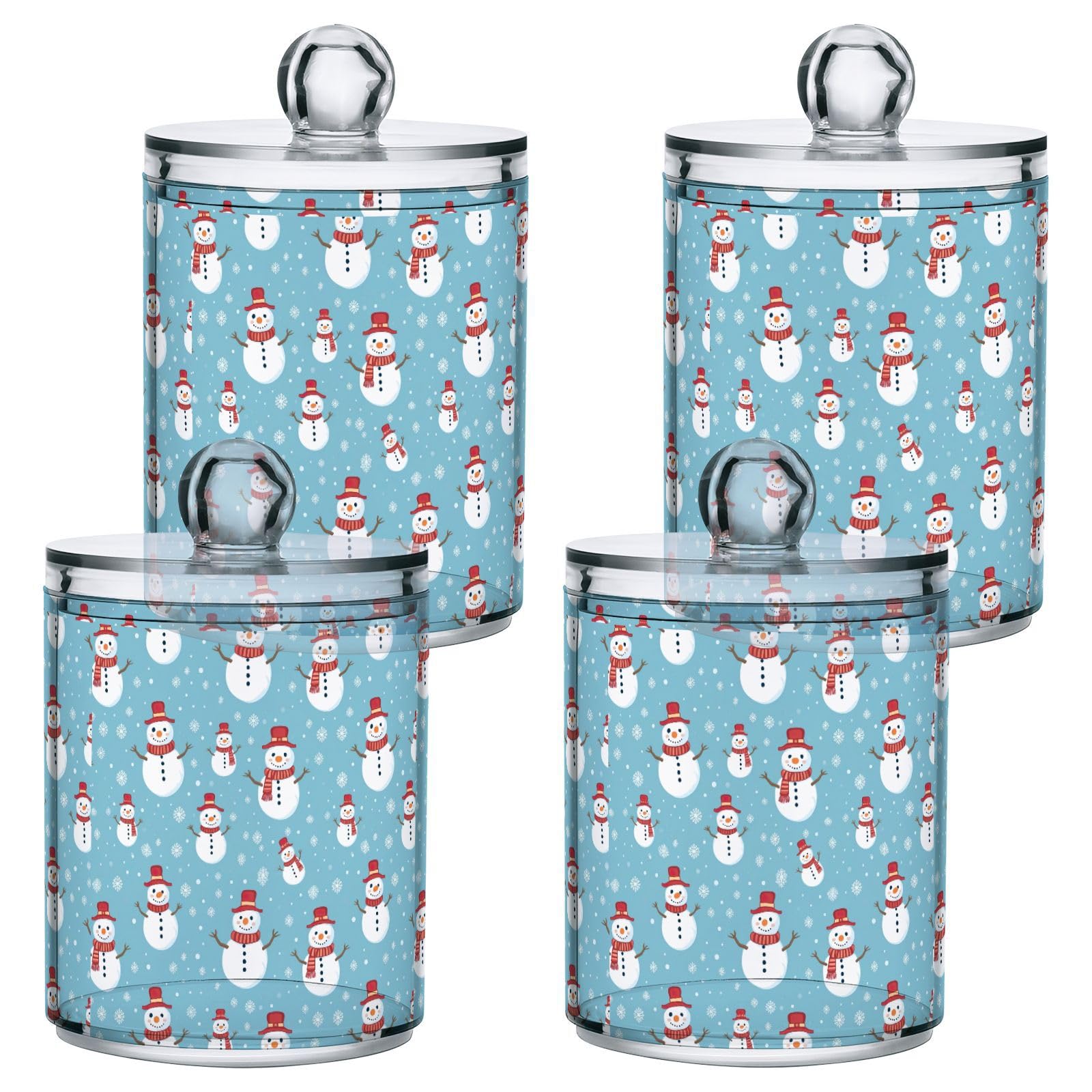 4 Pcs Christmas Xmas Snowman 10 OZ Qtip Holder Dispenser for Cotton Ball Cotton Swab Cotton Round Pads