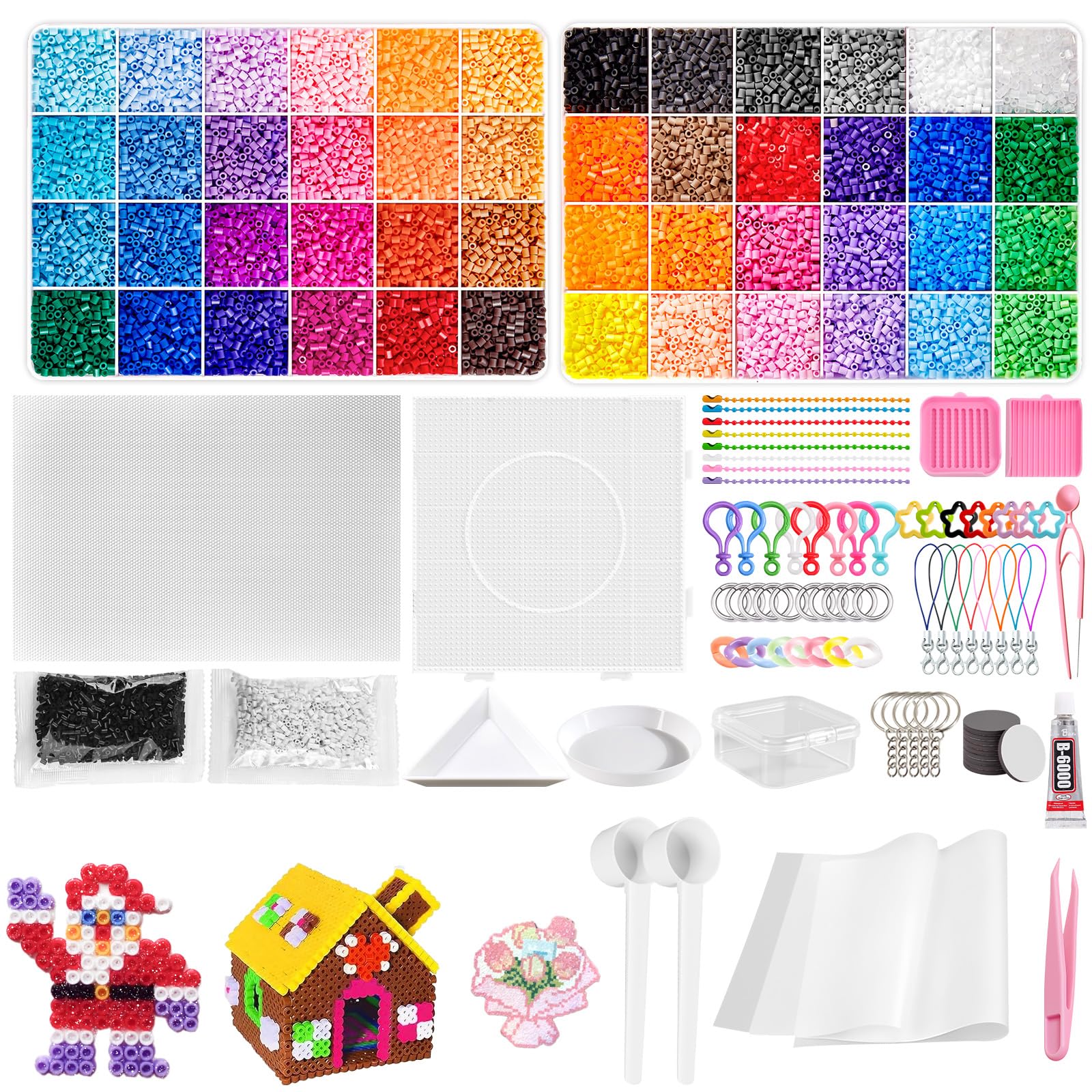 Fuse Beads Set 26000pcs 2.6MM,48 Colors DIY Art Craft Fuse Beads Kit for Girls & Boys Birthday Christmas,with Splicing Tool & Chain Accessories Ironing Papers