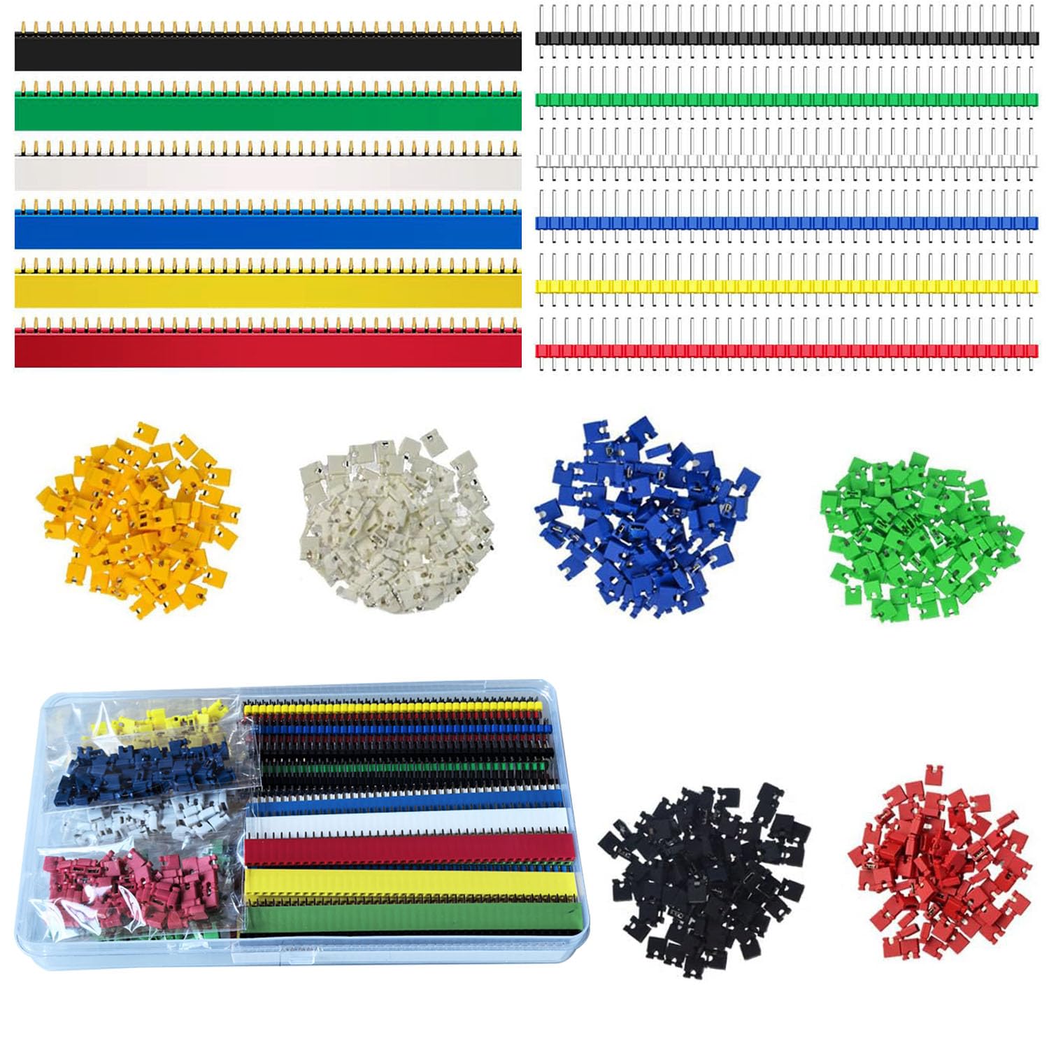 GTIWUNG 60 Pezzi 2.54mm 40 Pin PCB Board Maschio e Femmina Pin Header Socket Connector Strip Straight Single Row per Arduino Prototype Shield + 360 Jumper Caps Mini Connettore per Ponticello 6 Colori