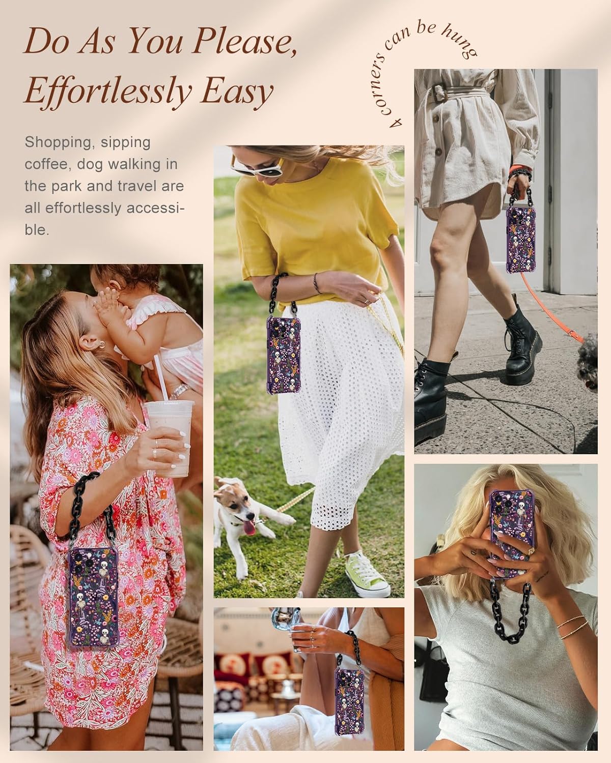 Toycamp for iPhone 13 Pro Max Case with Strap for Women - Cute Funny Girls Girly Skull Flower Pattern Design for iPhone 13 Promax Case with Wrist Lanyards Four Corners Flexible Hang Style - Image 6