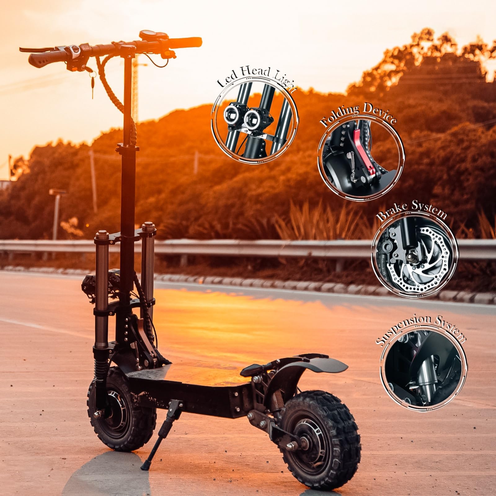 HWWH Monopattino Elettrico Adulti Sterrato Potente Scooter Elettrico Per Adulto Doppio Motore Pneumatico Tubeless Fuoristrada da 11 pollici Batteria al Litio 60V 40Ah Doppia Sospensione Carico 200 kg