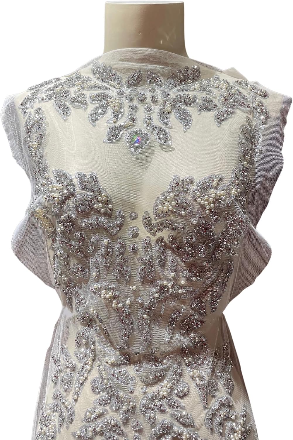 Rhinestone Applique,Silver Appliques,Sequin Iron-on Patch appliqué for Dresses, Stage Costumes, Wedding Dresses with appliqué. (Silver)