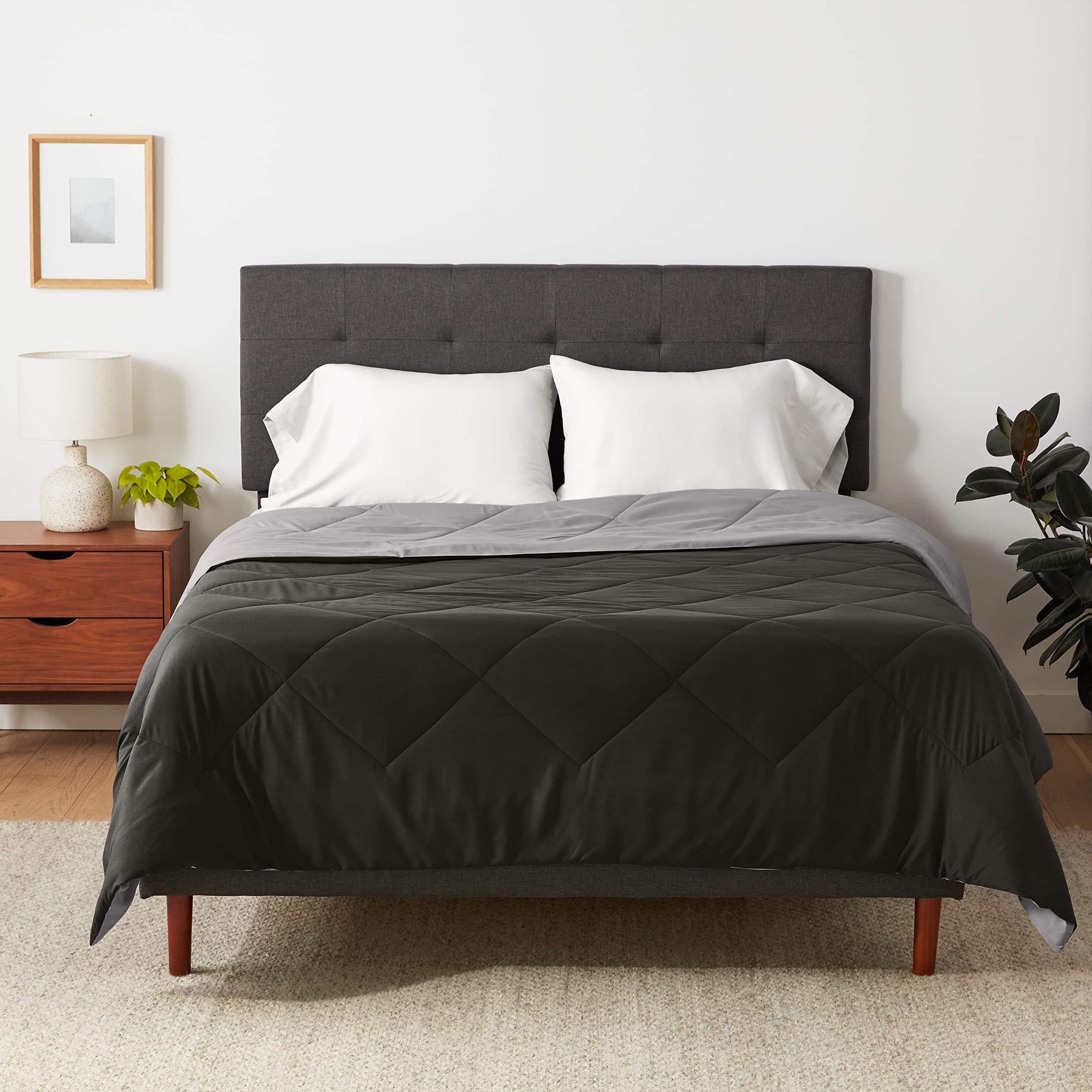 Comforter Blanket, Reversible, Lightweight Microfiber, Machine Washable, All Season, Full/Queen, Black/Grey