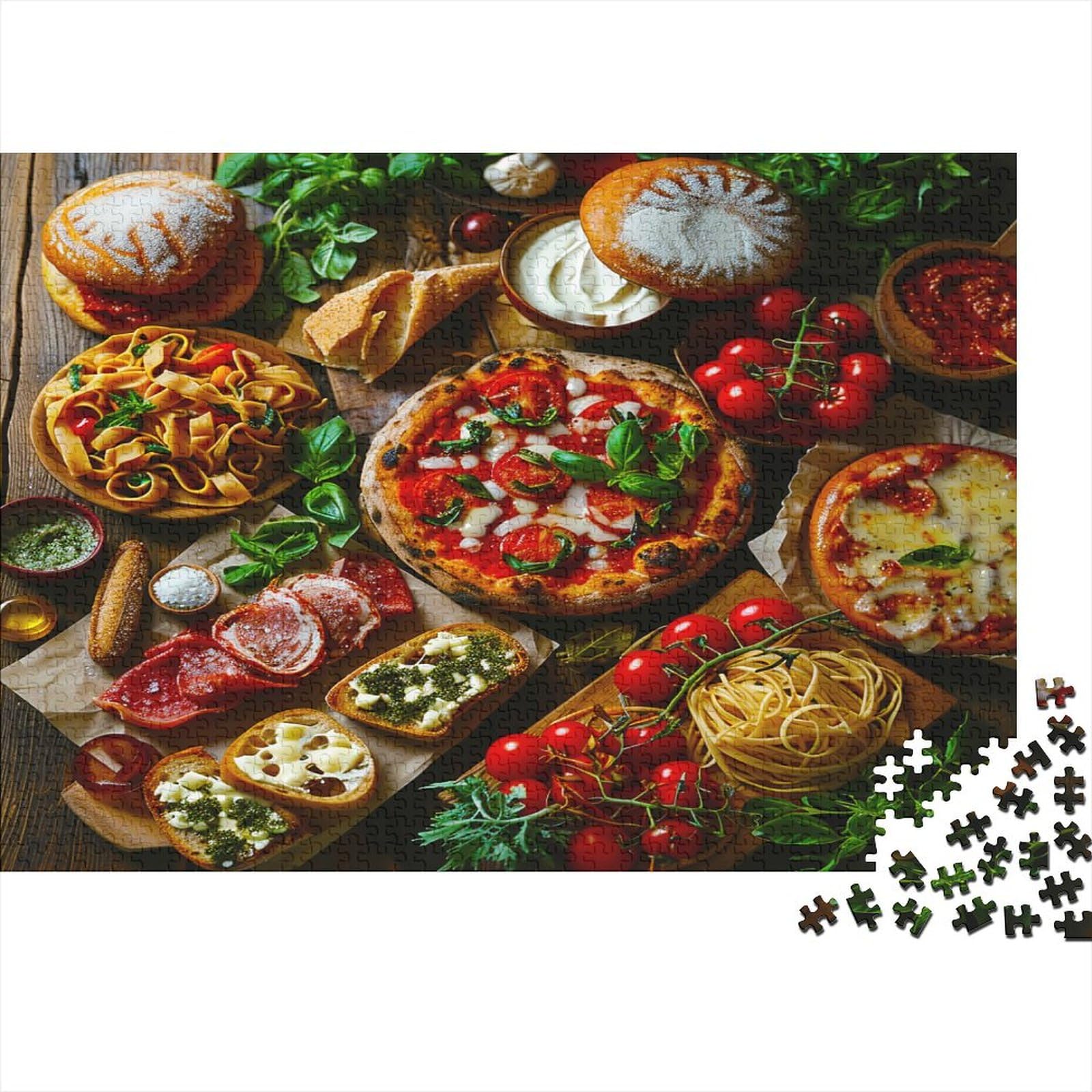 Jigsaw Puzzles for Adults 1000 Pieces Italy Food Jigsaw Puzzle Pizza Pasta Wood Puzzle Family Decoration Multi Colour Educational Game Decompression Gift Toy 1000pcs (75x50cm)