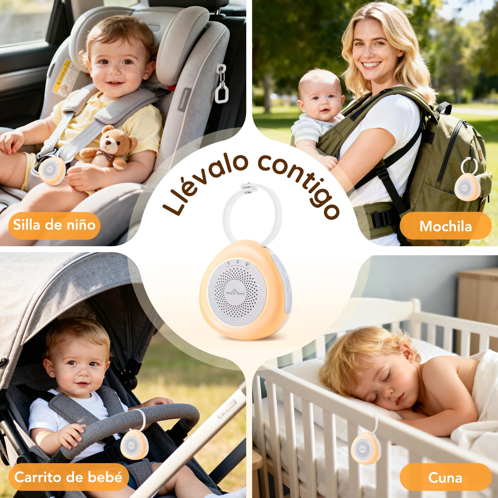 Easy@Home Máquina para ruidos blancos portátil con 30 sonidos relajantes, temporizador automático y luz nocturna | Ideal para bebés y adultos, generador de ruido blanco para dormir y relajarse