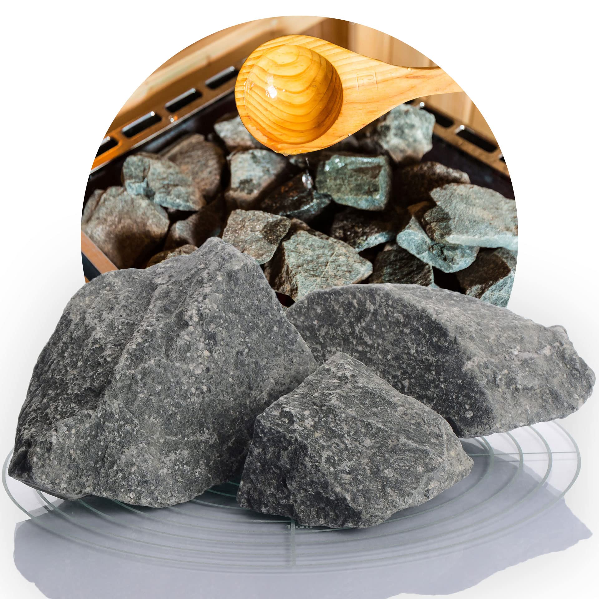 Schicker Mineral Pierres de sauna allemandes - 10 kg - Pierres d'infusion de diabas de qualité supérieure - Sélectionnées à la main - Haute résistance et capacité de rétention de la chaleur - Pour