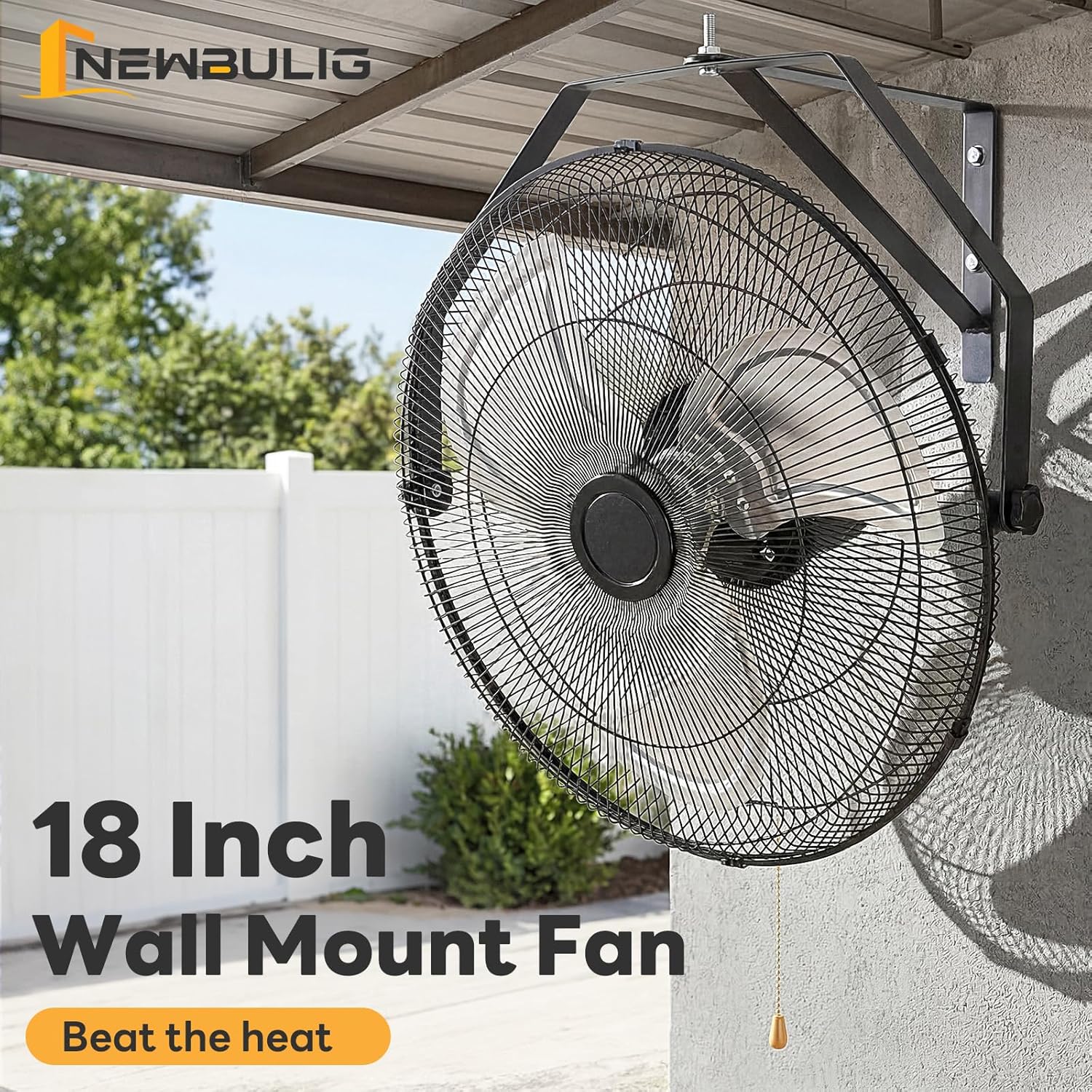 NEWBULIG 18 Inch Metal Wall Mount Fan, 3-Speed High Velocity Fan with 2600 CFM, Vertical & Horizontal Adjustable Tilt for Warehouse, Industrial, Greenhouse, Commercial