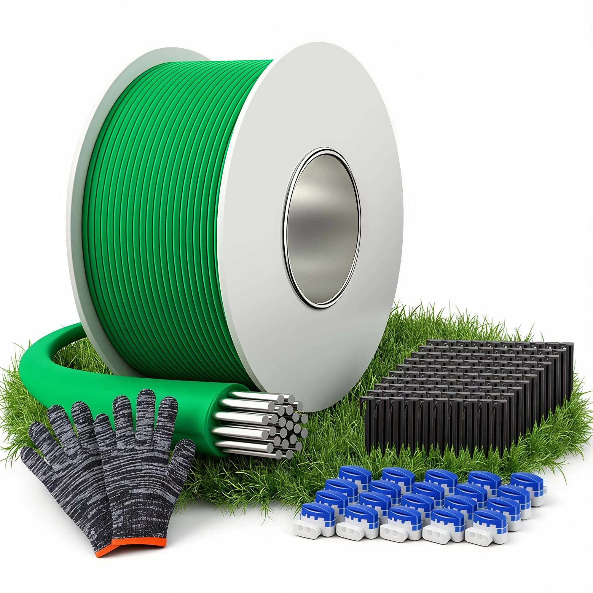 150M Kit di Cavo Perimetrale Robot Tagliaerba, Filo Perimetrale | Include 100 Picchetti, 20 Connettori e Guanti, Compatibile con robot tagliaerba Gardena, Bosch, Husqvarna, Worx, Honda, ecc