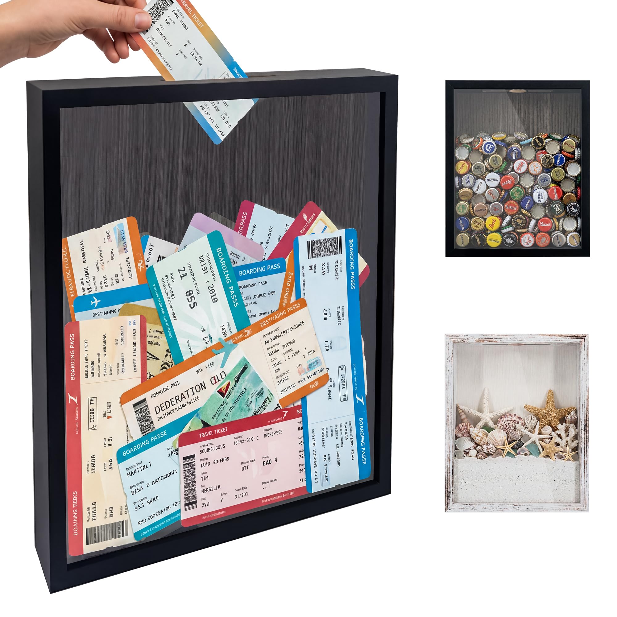 GraduationMall 11x14 Top Loading Shadow Box Frame with HD Glass,Wood Display Case with Slot,1.25 inches Interior Depth,Ideal for Wine Bottle Caps,Tickets,Shells,Stamps and More,Black