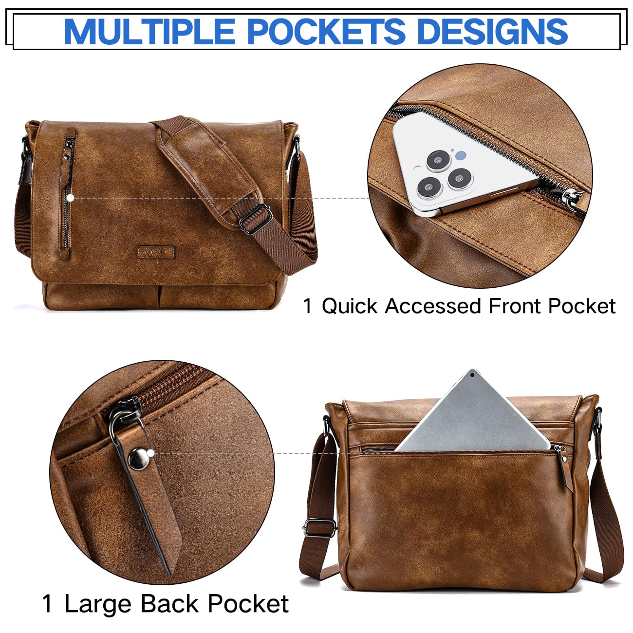 VX VONXURY Bolso Hombre Bandolera para Portátil de 14 pulgadas Bolso de Hombro con Correa Acolchada para el Hombro