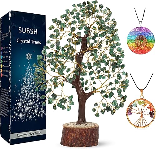 SUBSH Árbol del dinero de piedra de aventurina verde, árbol de la vida, piedras curativas energéticas, bonsái de Feng Shui, curación de cristal de