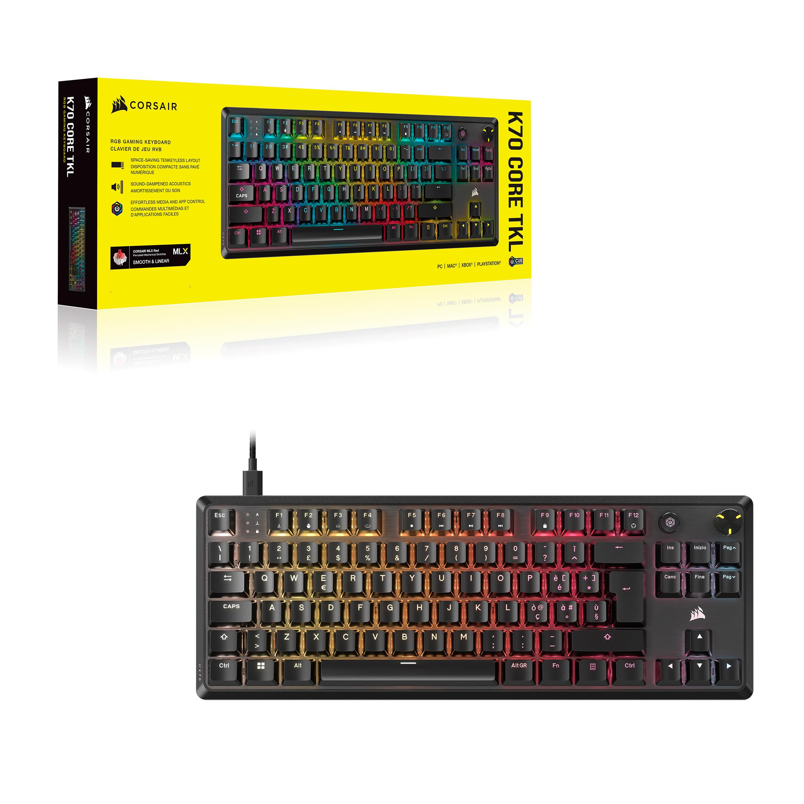 Corsair K70 CORE TKL RGB Tastiera da Gioco Meccanica Tenkeyless Nero