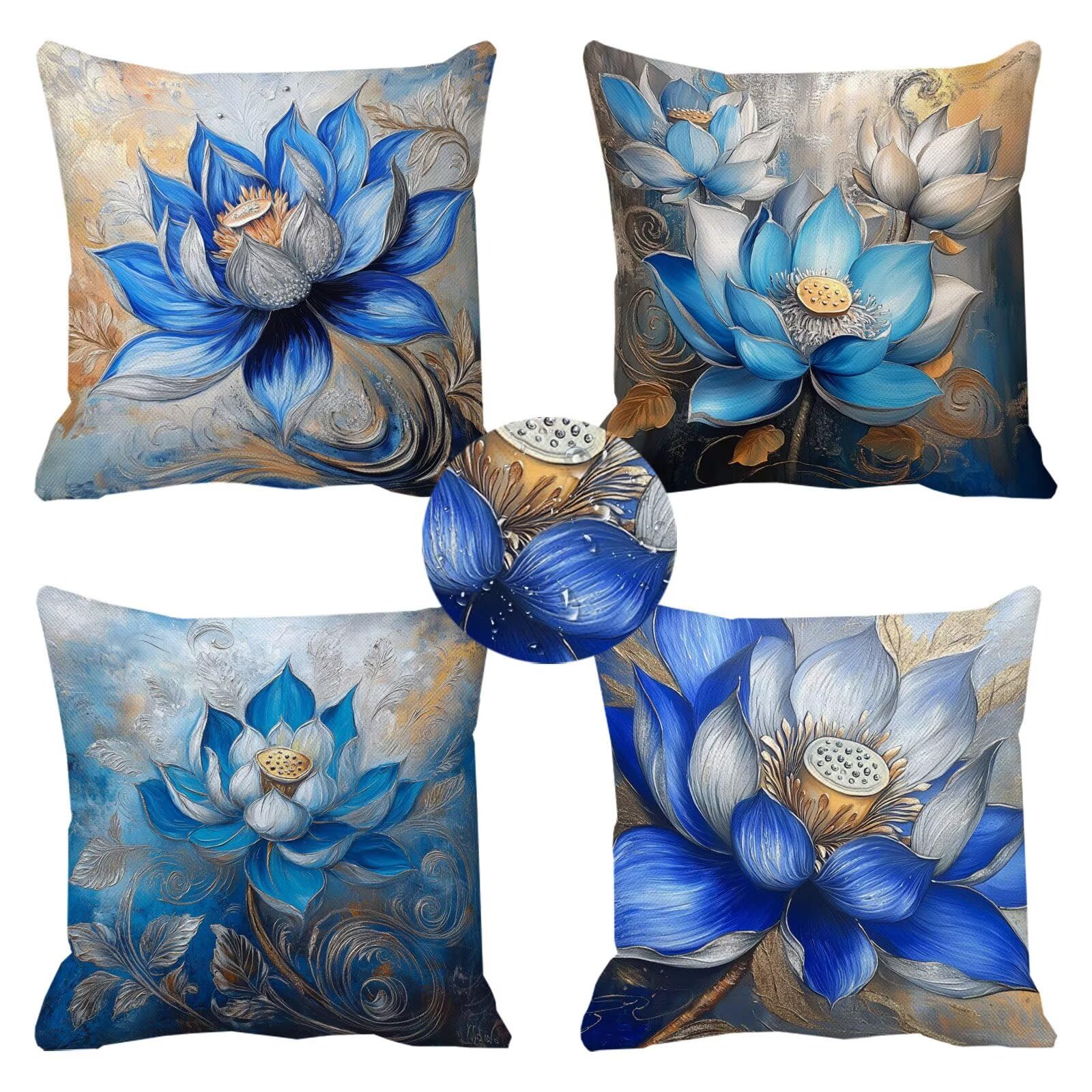 Coussin exterieur impermeable fini les taches d'eau housse de protection fleur bleue