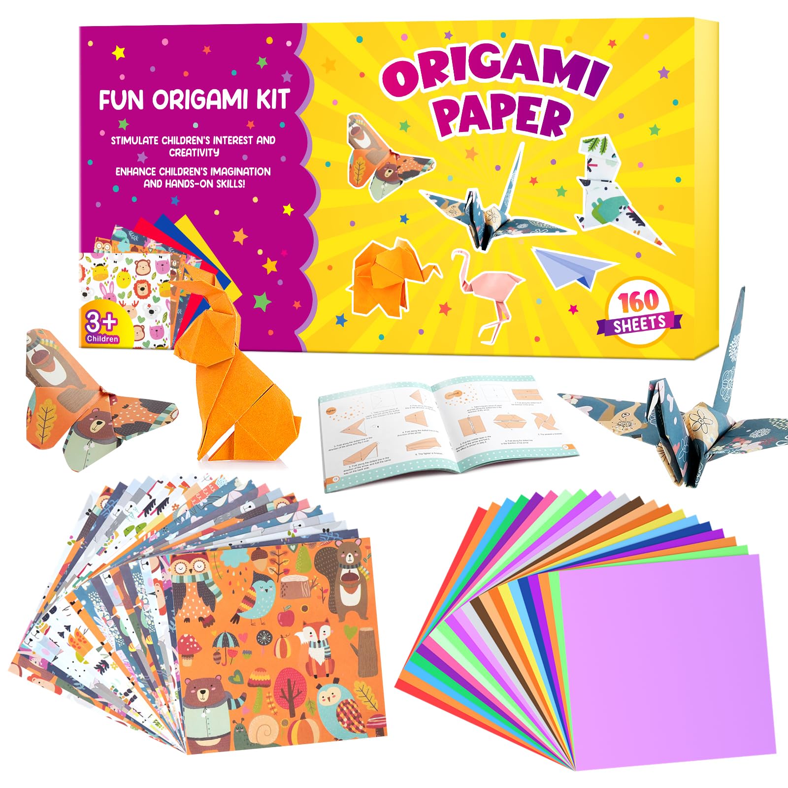 LIKYMO Origami Paper Set - Gifts for 6-12 Year Old Girls Boys, Origami Kit with 160 Sheets and Guiding Book, Arts and Crafts Origami Set for Kids โ image 1