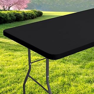 Rectangle Table Cloth, Waterproof Elastic Fitted Tablecloth for 6 Foot Folding Tables, Washable Polyester Tablecloths for Picnic, Camping, Outdoor (Black, 30"x72")