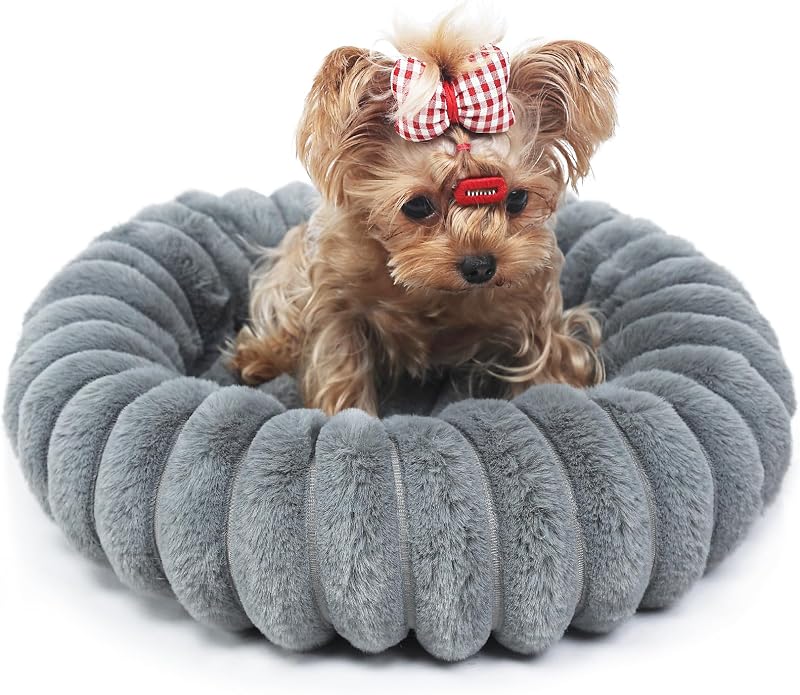 Cama Redonda para Gatos Pequenos zihapgpzp em Pelúcia com Base Antiderrapante, Cinza Quente, 40,64 cm