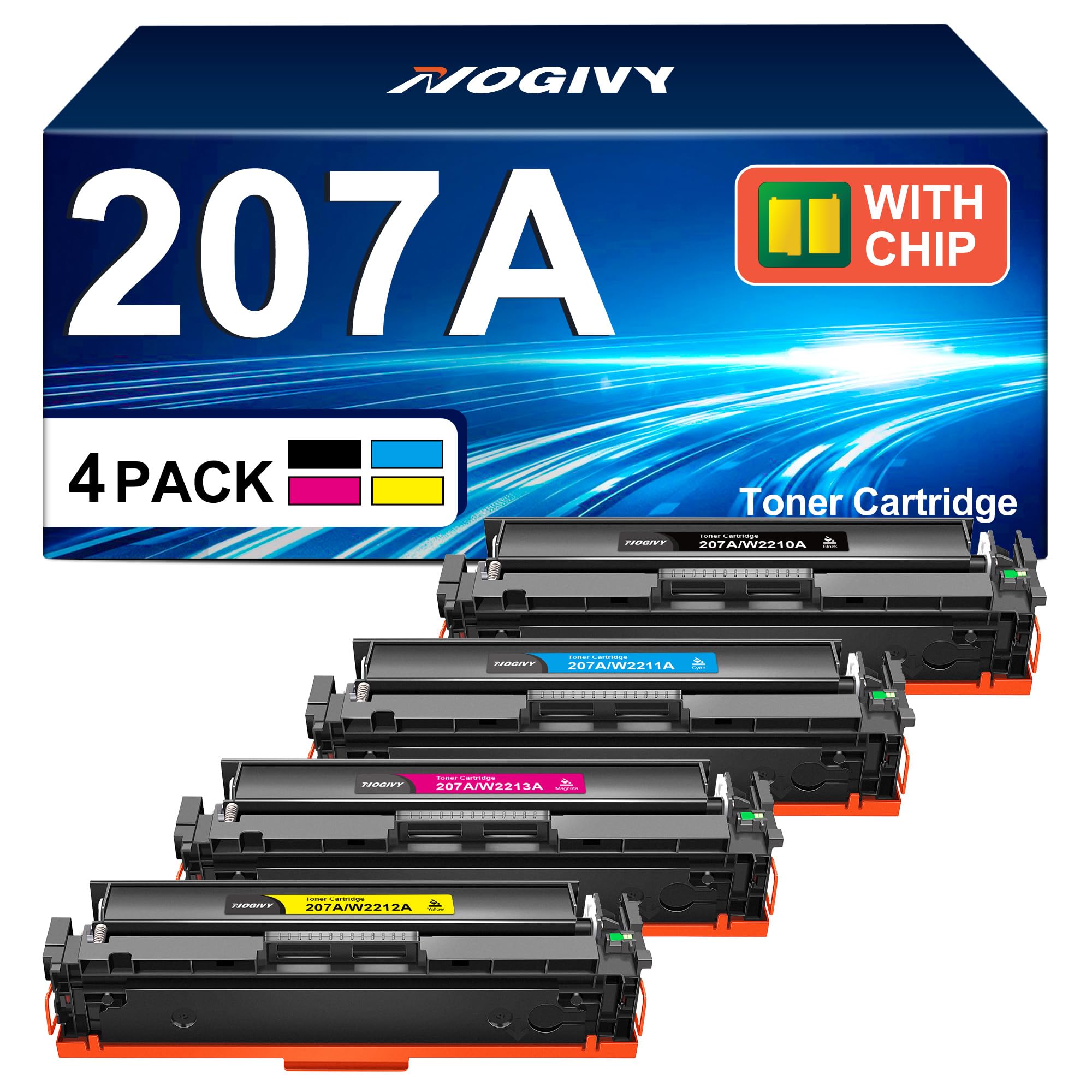 207A 207X MFP M283fdw Toner Kompatible für HP 207A 207X Toner Set für HP Color LaserJet Pro MFP M283fdw Schwarz M282nw M283fdn M255nw W2210A W2211A W2212A W2213A W2210X Mit Chip (4er-Pack)
