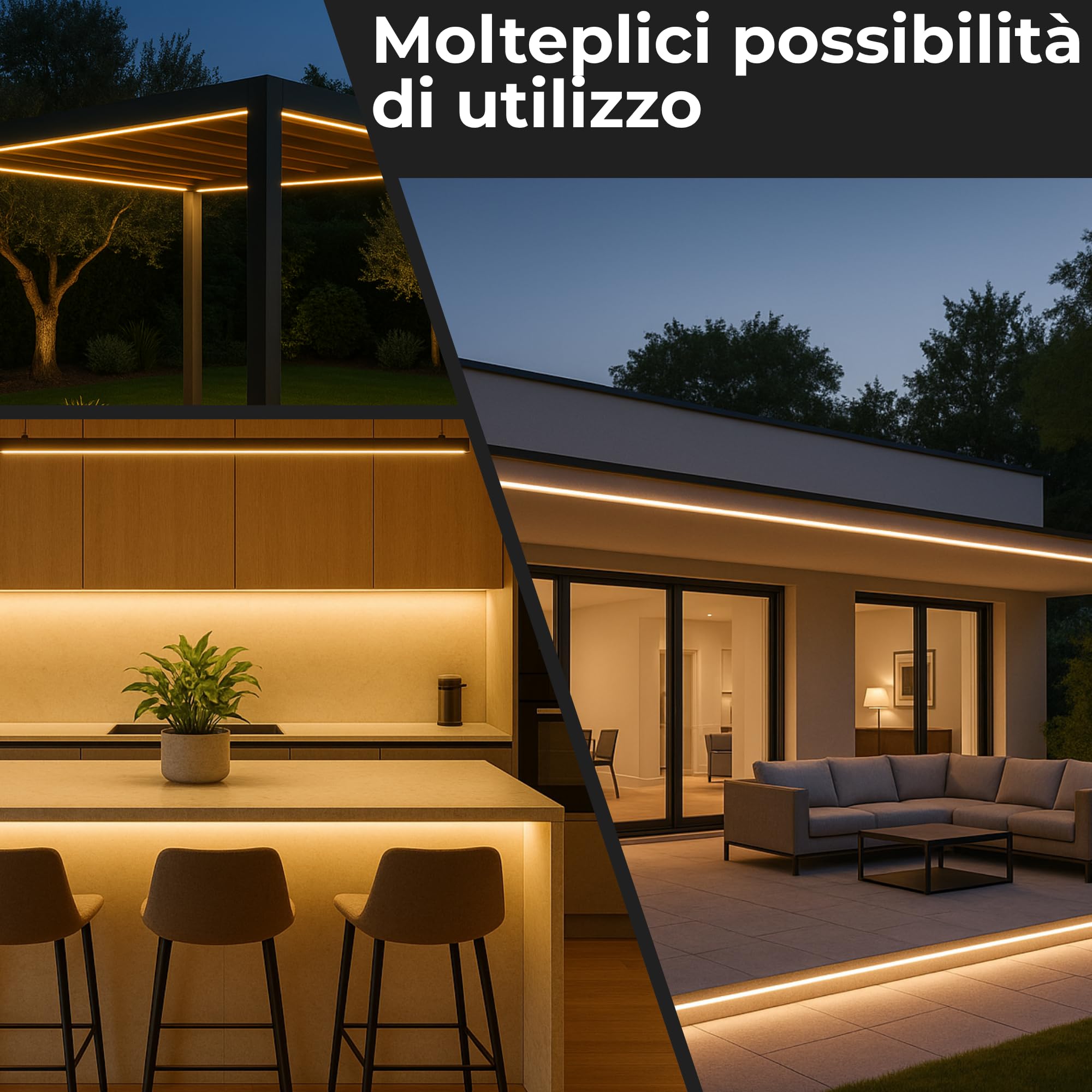 Strisce led 220V 10 metri per esterni IP65 Striscia esterno impermeabile bianco caldo 3000K strip led