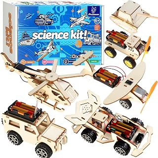 6-in-1 STEM Kits for Kids Age 6-14,Wooden Model Car Kit + Science Experiment,3D Puzzles for Boys Girls 8-12 Year Old,Educational Building Toys for 6 7 8 9 10 11 12 13 14