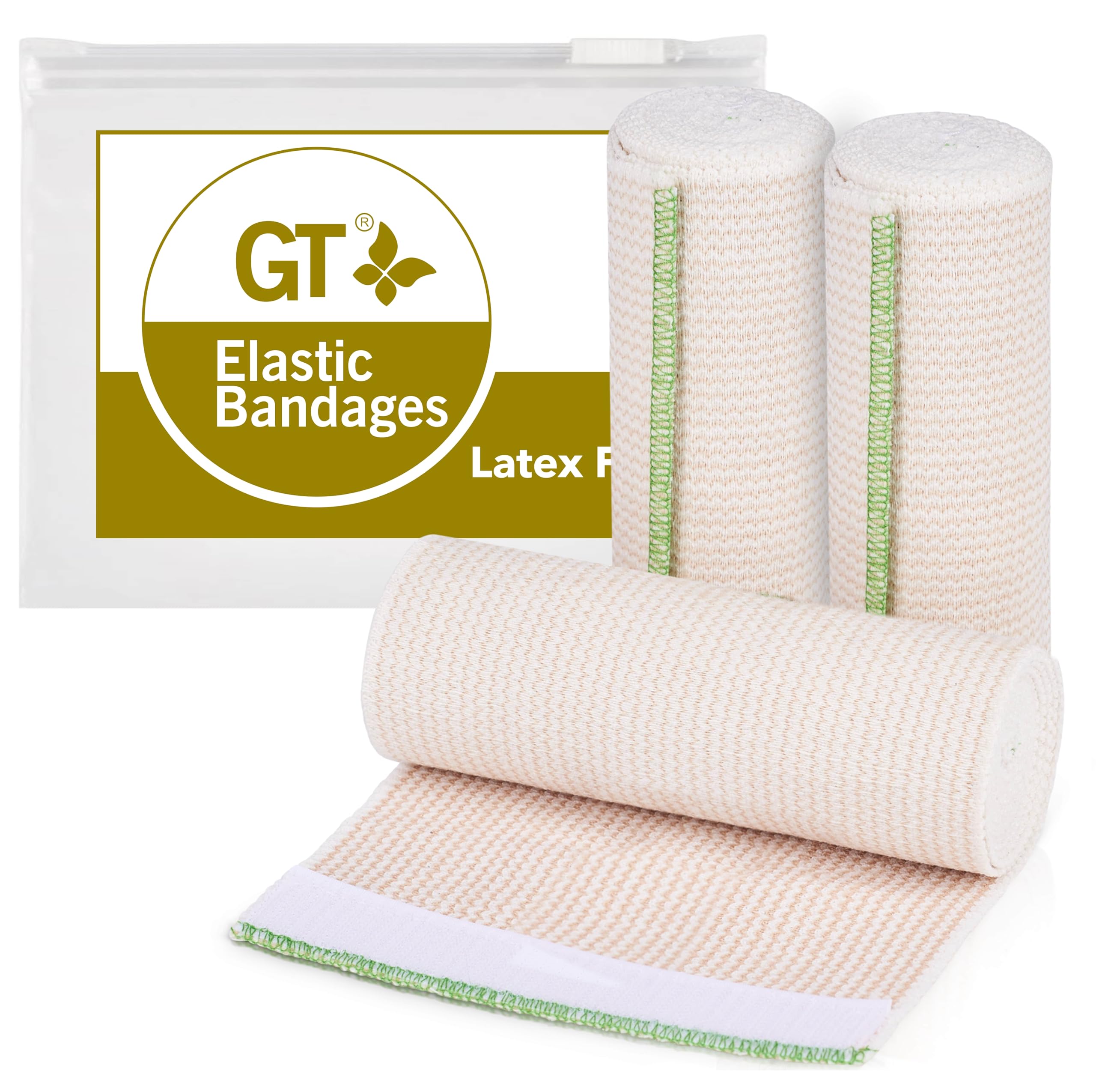 Premium Elastic Bandage Wrap (6" 3 Pack) - Hook &amp; Loop Fasteners at Both Ends - Latex Free Hypoallergenic Compression Roll - Reusable Bandages for Waist, Legs, Elbow &amp; Knee Wrap