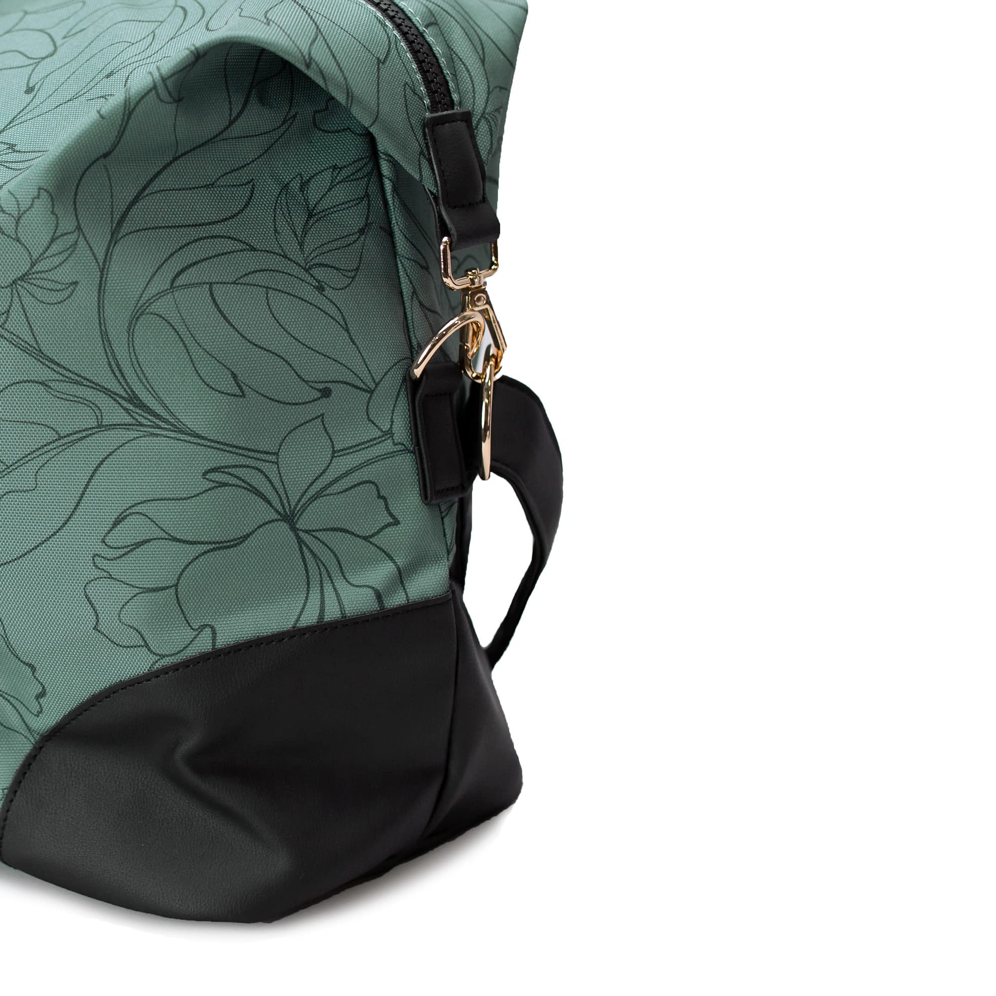 Jadyn B Luna Duffel torba podróżna lub sportowa, 54 cm - 37 l, w zestawie kosmetyczka na zamek błyskawiczny, Flora szałwii, Miękka torba sportowa z wegańskimi skórzanymi akcentami