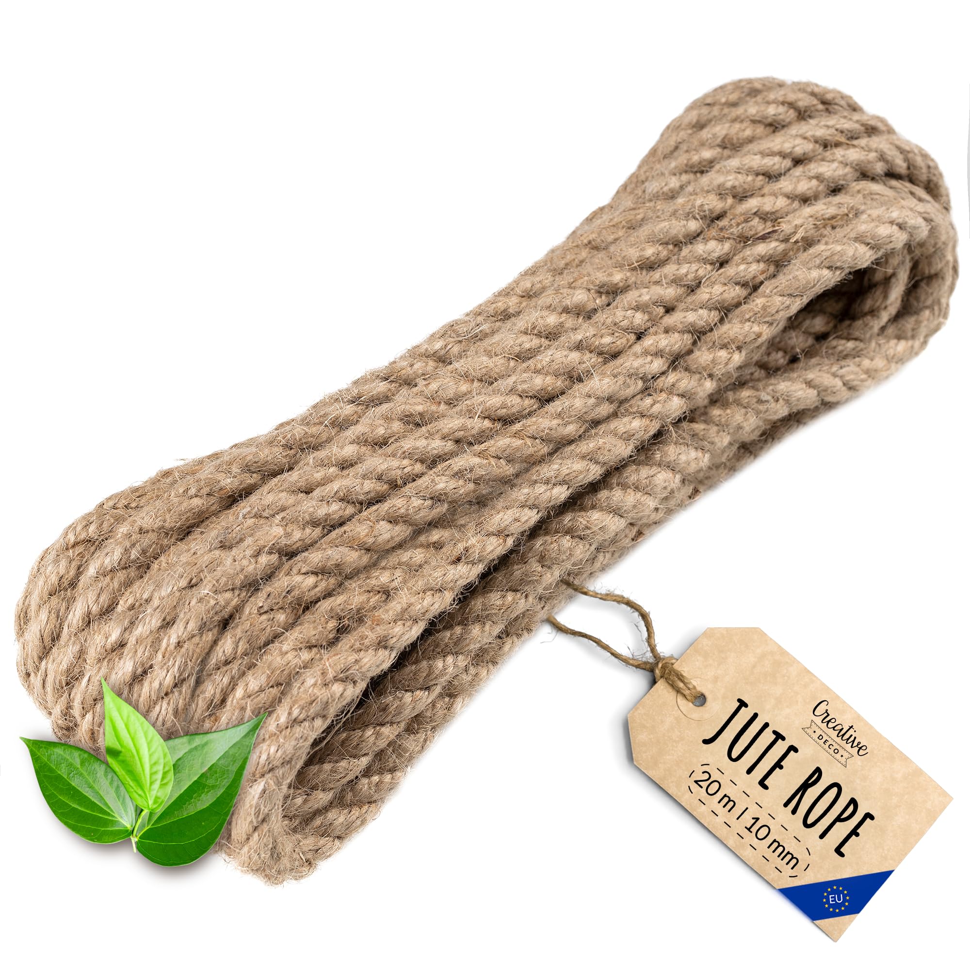 Creative Deco Thick Heavy Duty Jute Rope Natural Brown | 20mx10mm | Twisted