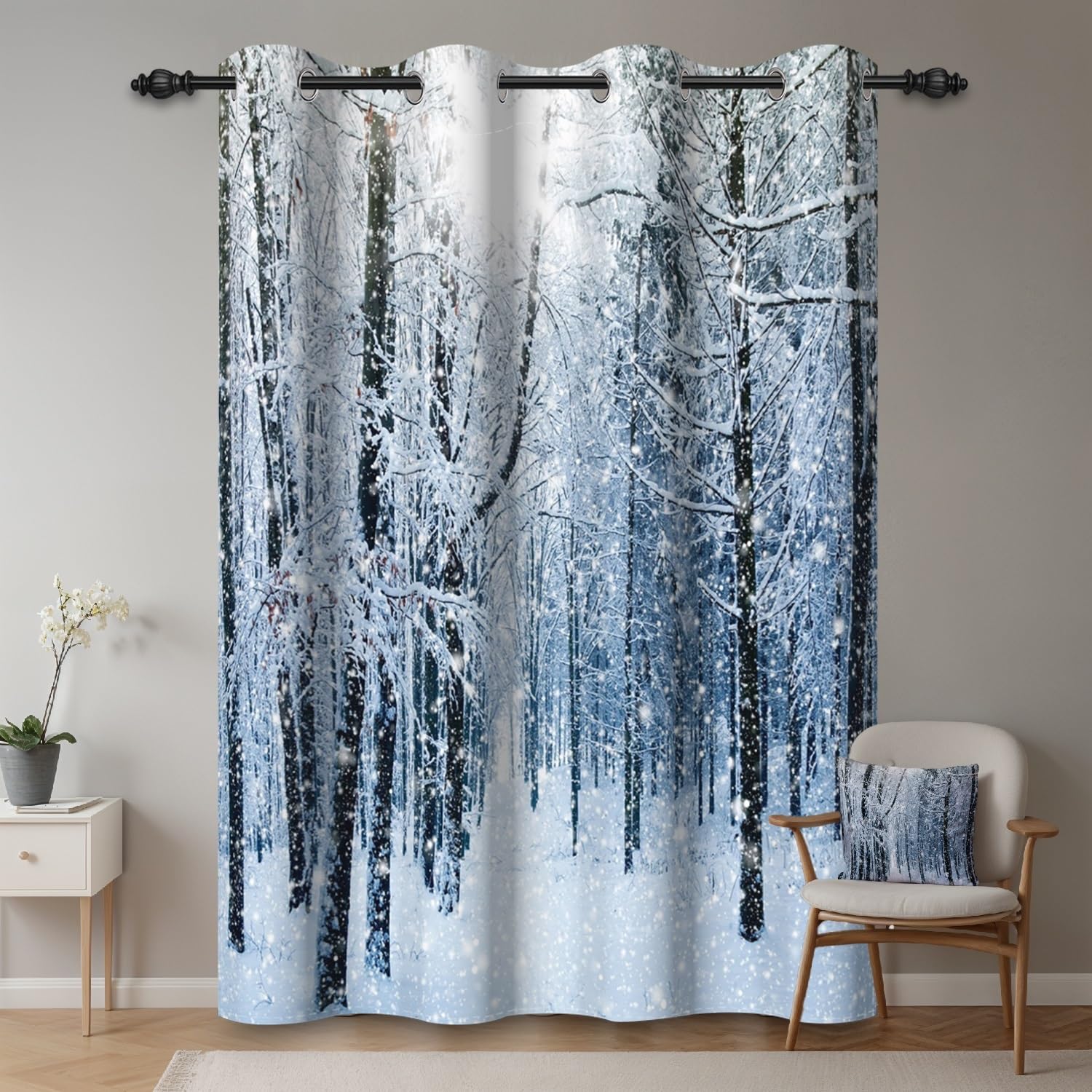 ggaimwf 42"x 63" Forest Eyelet Curtain Frozen Tree Snow Field Winter Natural Scenery Picturesque Landscape Thermal Grommet Room Dividers Blackout Window Drapes for Bedroom Living Room,1-Single Panel - Image 2