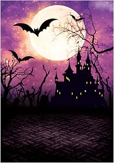 Allenjoy 5x7ft Night Halloween Themed Backdrop for Photography Moonlight Castle Horrible Birthday Party Background for Girls Boys Portrait Trick or Treat Banner Home Decorations Photo Booth