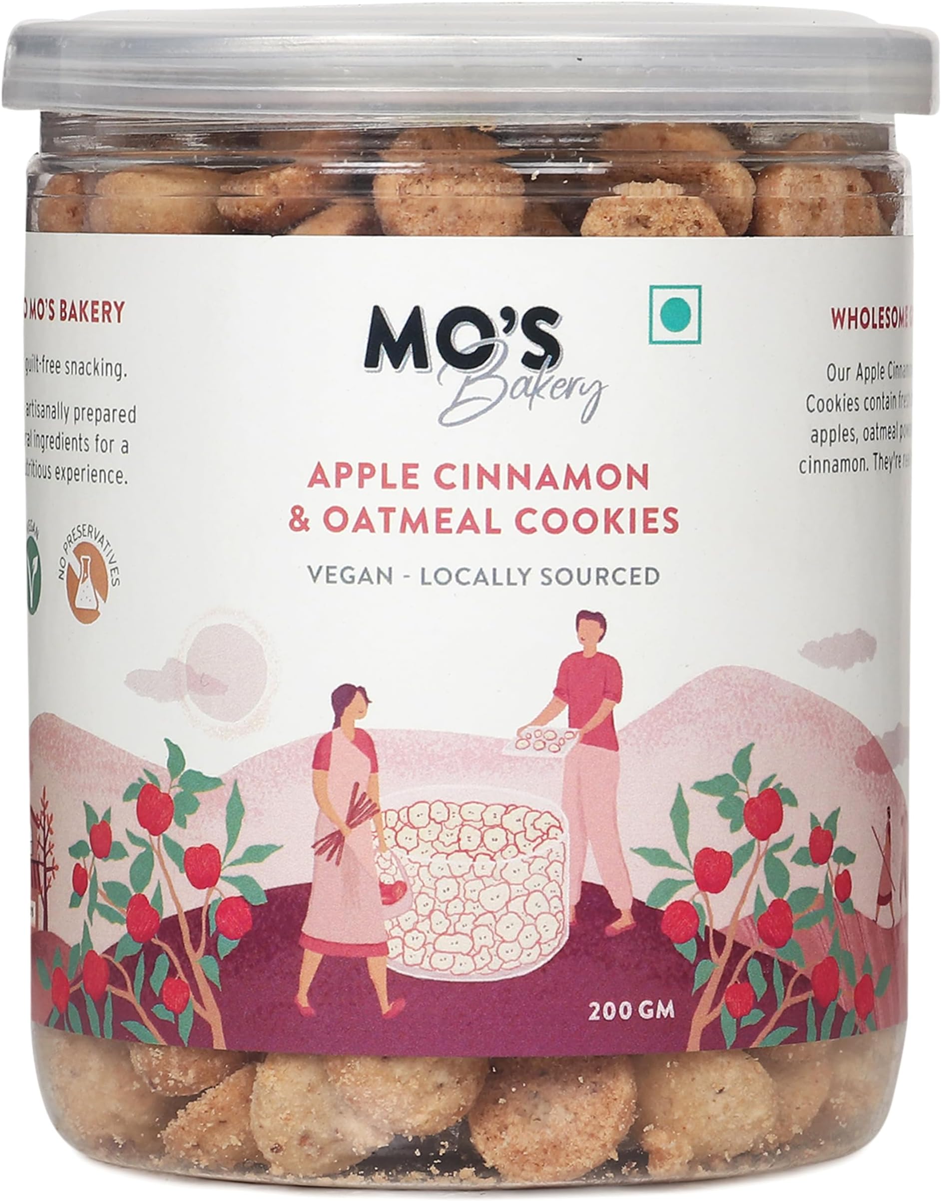 Mo's Apple Cinnamon & Oatmeal Cookies, 200gms | Healthy Cookies | Healthy Snacks | Wholesome Snacking | Vegan, 100% Natural & Preservatives Free