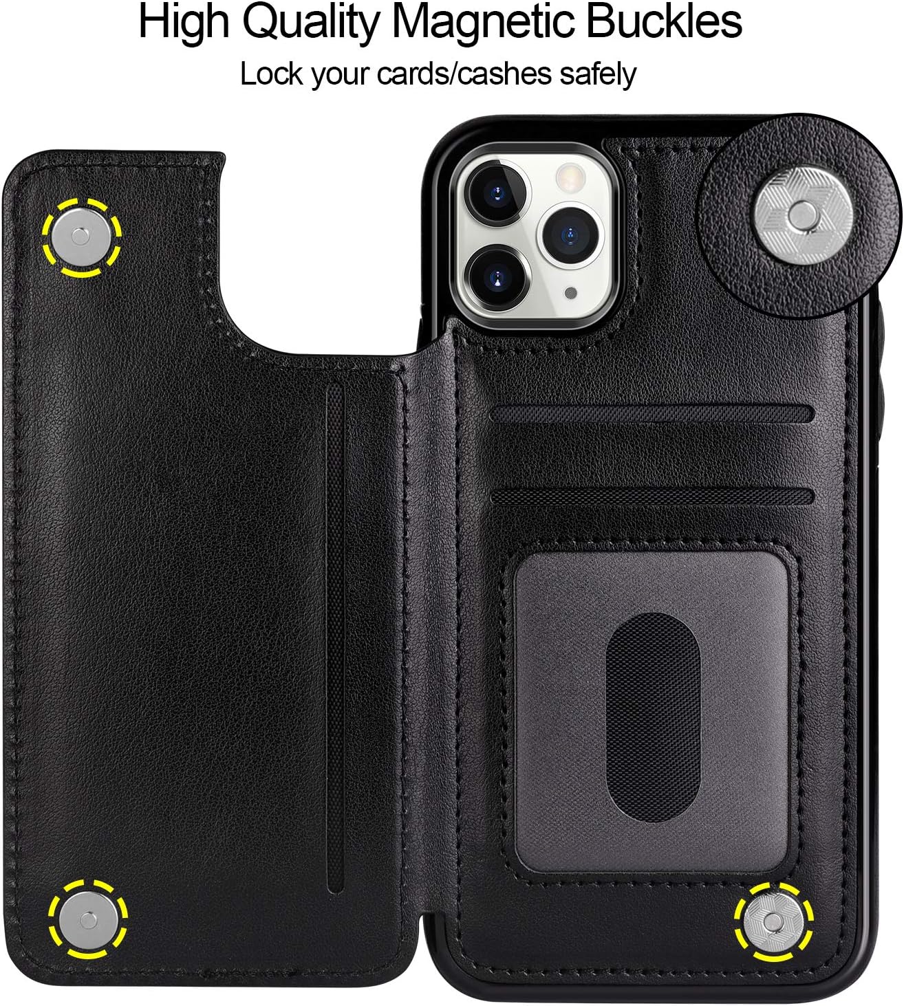 HianDier Wallet Case for iPhone 11 Pro MAX Slim Protective Case with Credit Card Slot Holder Flip Folio Soft PU Leather Magnetic Closure Cover for 2019 iPhone 11 Pro Max, Black Gold