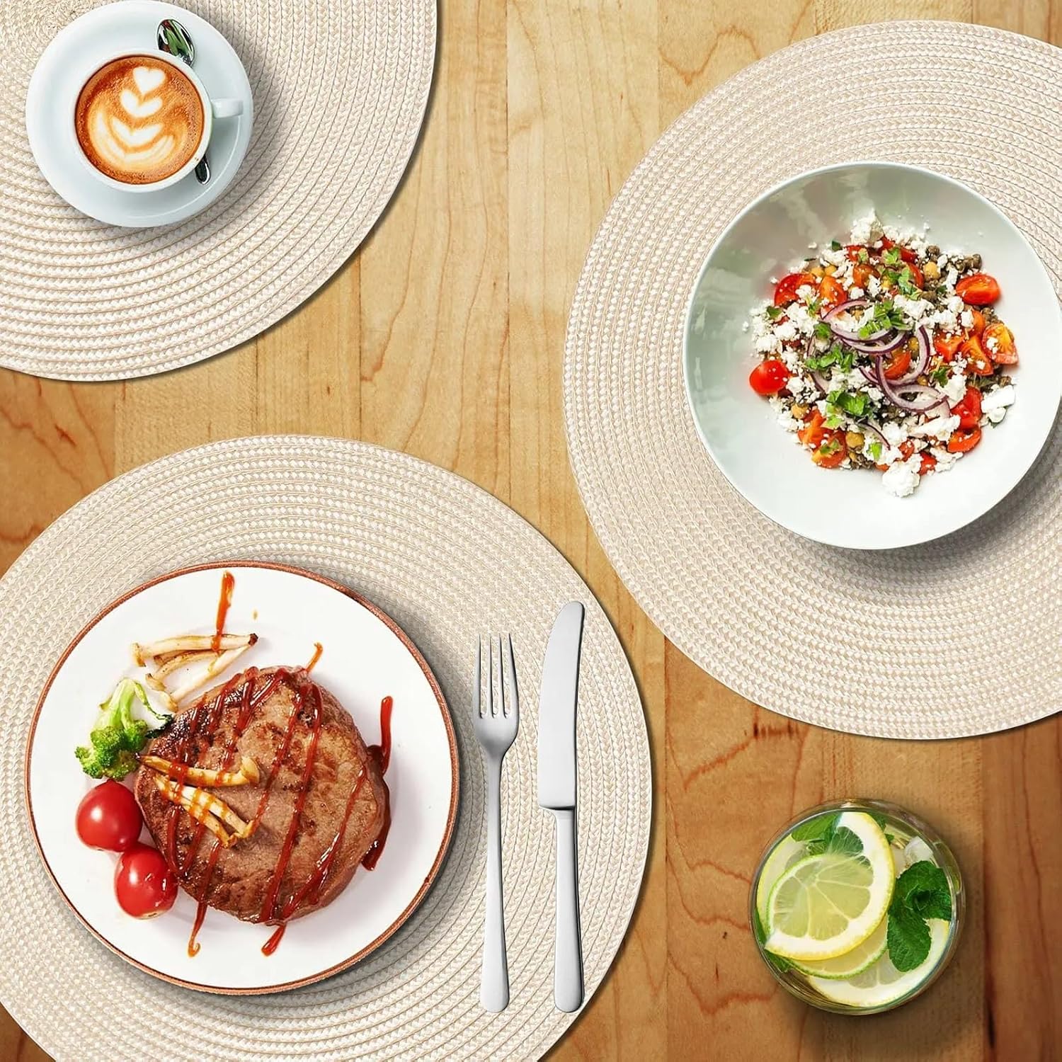 2 PCS Round Woven Mats & Pads, Heat-Resistant and Non-Slip Place Mats for Dining Table, Ideal for Outdoor Picnic 38x38cm(Brown 2pcs)