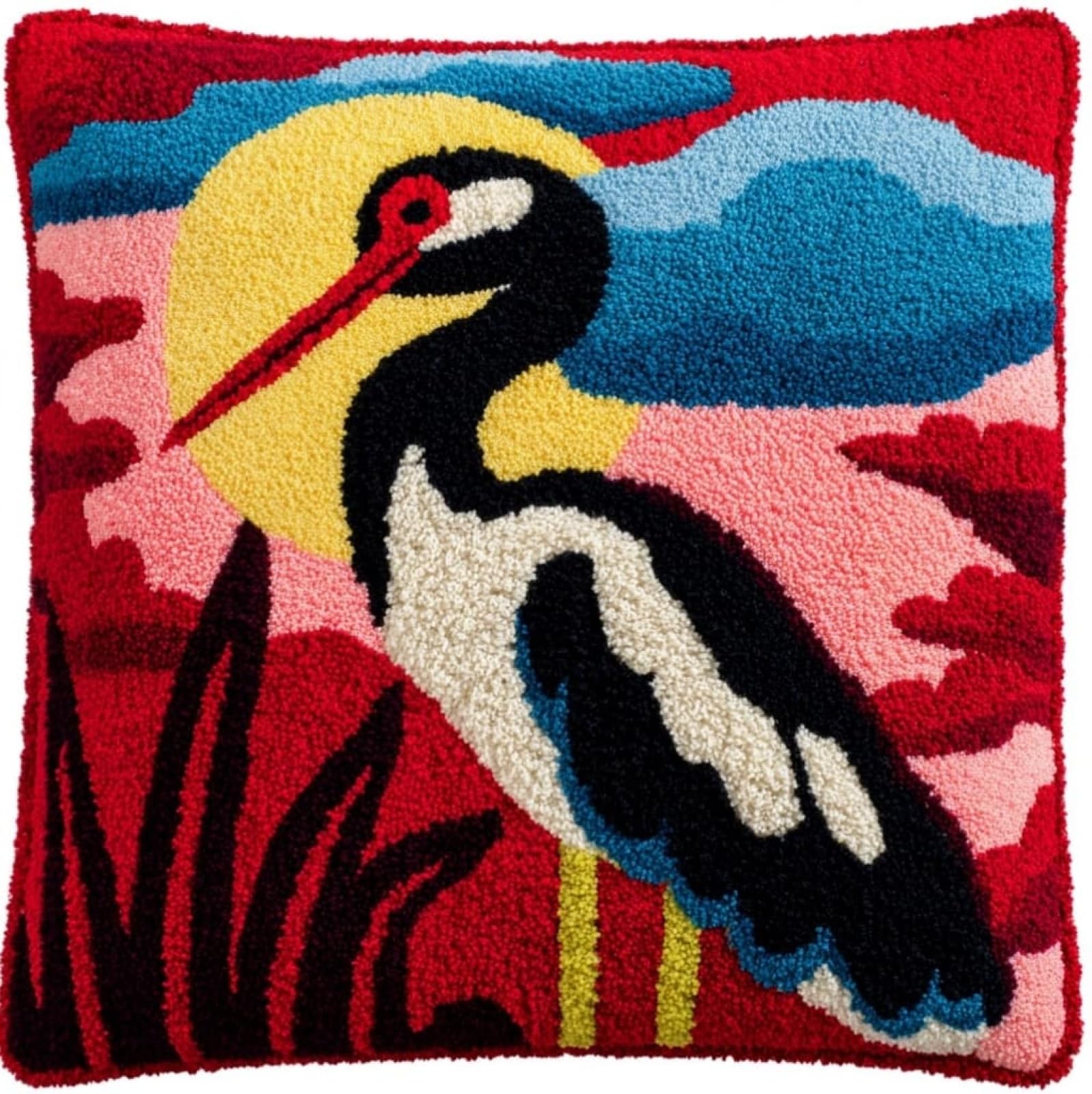 AxiangziK Latch Hook Cushion Kits for Adults,Egrets Color Printed Canvas DIY Throw Pillow Cover,Beginners Handmade Needlework Crafts Home Decoration 17x17inch
