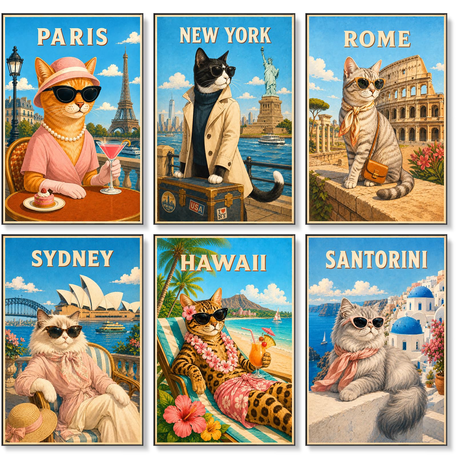 6 Pack Paint by Numbers for Adults, Cat & City Landscape, 8x12 Inch — image 1