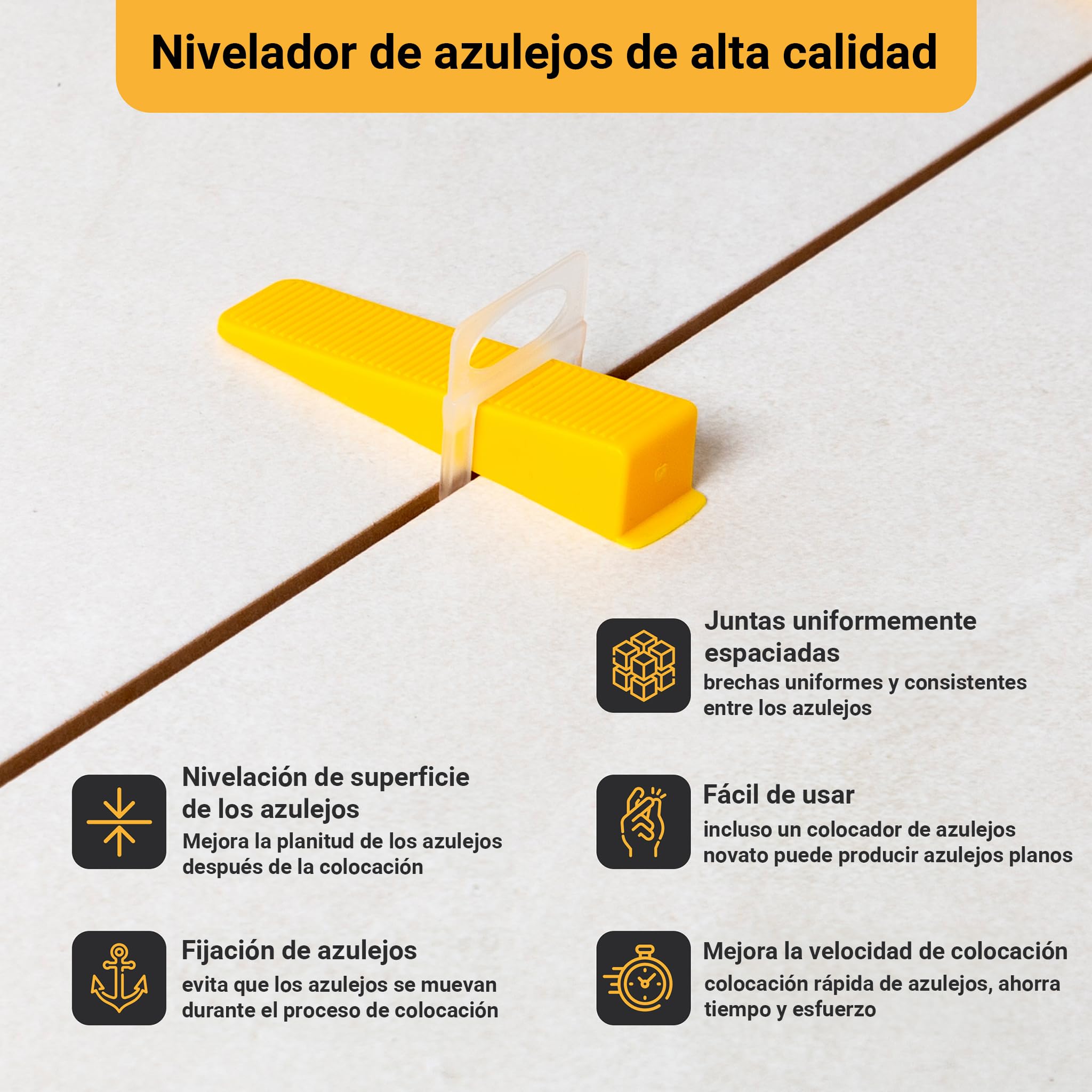 Proxinova Sistema de Nivelación de Azulejos 2mm, Kit de 400 Piezas: 300 Espaciadores de Nivelación para Azulejos, 100 Cuñas | Alicates para Nivelación de Azulejos, Martillo de Goma, Guantes de Trabajo