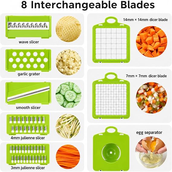 13 Parça Sebze Doğrayıcı, Ultra Keskin Paslanmaz Çelik Bıçaklar, Geniş Hazneli, Salata Yapıcı, Düz, Küp Spiral Çoklu Şekillerde Kesme, Ev Mutfak Restoran İş Yeri İçin Kullanıma Uygun Sebze Kesici