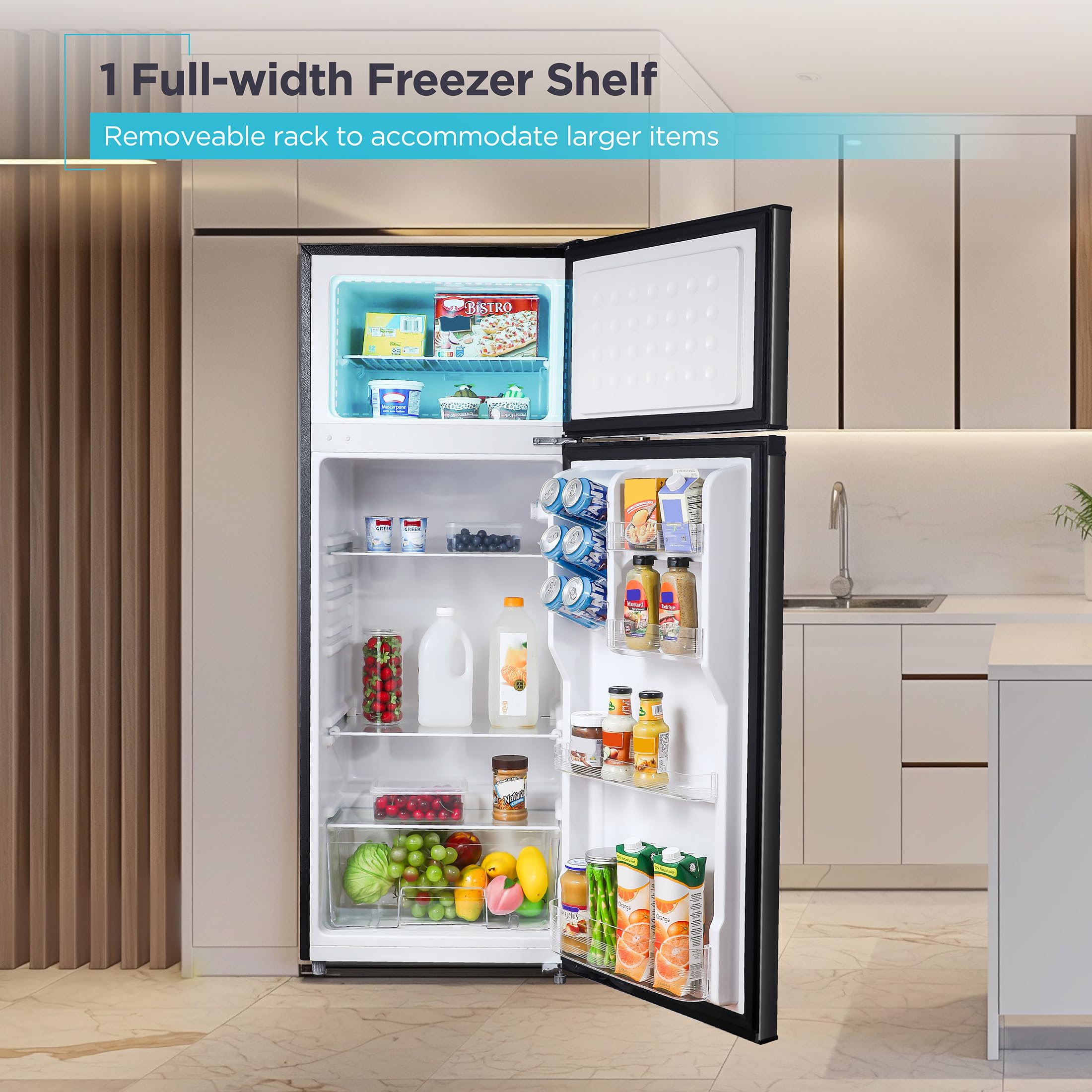 Black+Decker 7.7 Cu. Ft. Top Mount Refrigerator With Freezer, 2 Door Fridge With Top Freezer And Mechanical Temperature Control, For Homes And Apartments, Bda77lab, Black on Fridge.com - View 5
