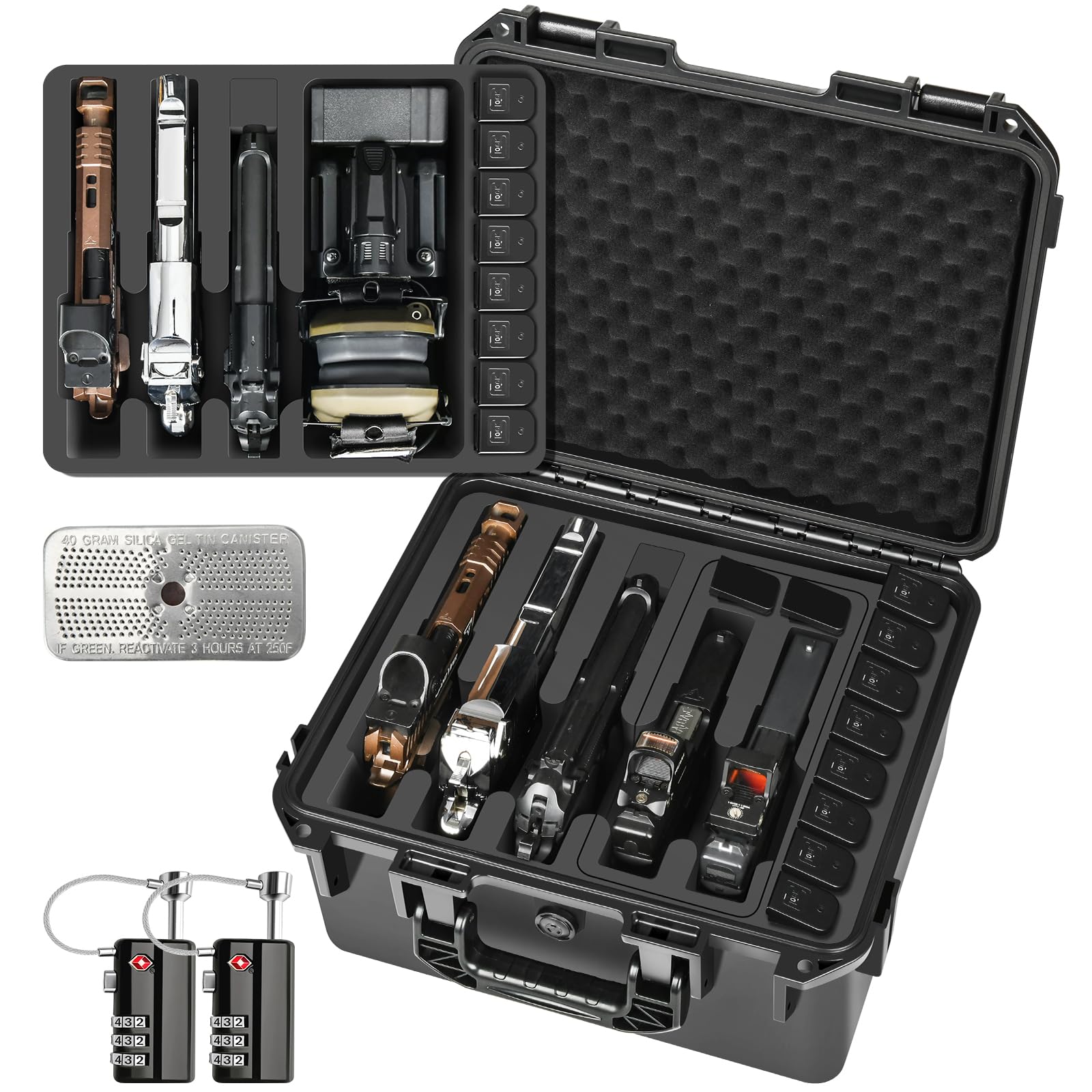 Hard Gun Case for Handgun & Pistol: TAS Approved Mutil Handguns & Magazines | Hard Shell Firearm Hard Case for Air Travel | Waterproof Pistol Box with Custom Foam Interior | Large Capacity Gun Storage
