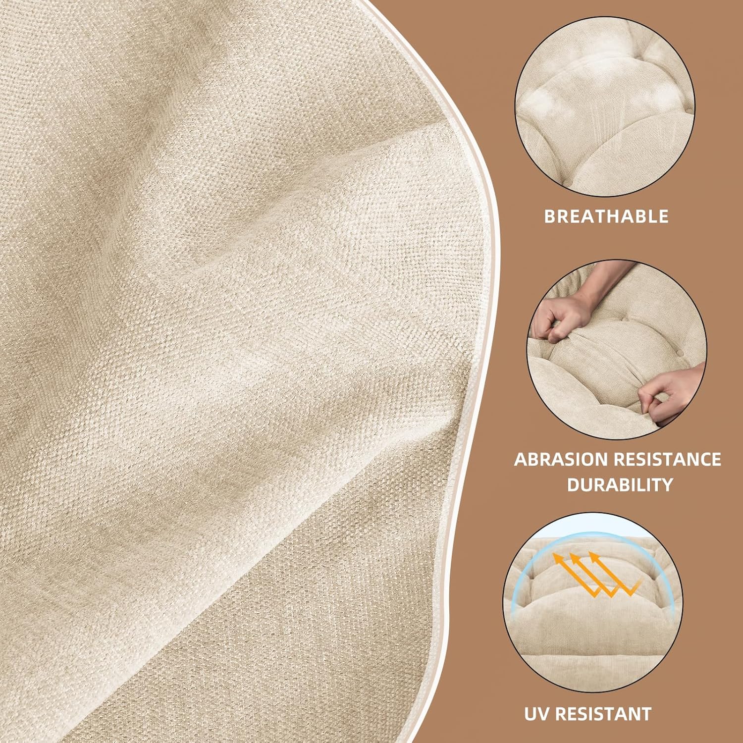 Wingback Rocking Chair cushion - Large Adirondack Chair Cushions, High-Density Sponge, Comfort Chenille Indoor Rocker Pads with Ties, 2 Piece Sets- Seat Cushion & Back Cushion, Ivory | Standard Size