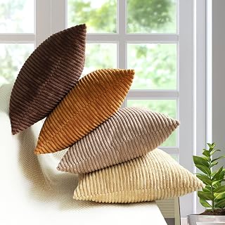 MEKAJUS Pack of 4 Throw Pillow Covers 18x18 Brown Decorative Soft Corduroy Solid Covers Modern Decor Square Cushion Covers for Couch Sofa Bedroom Car Living Room (Brown)