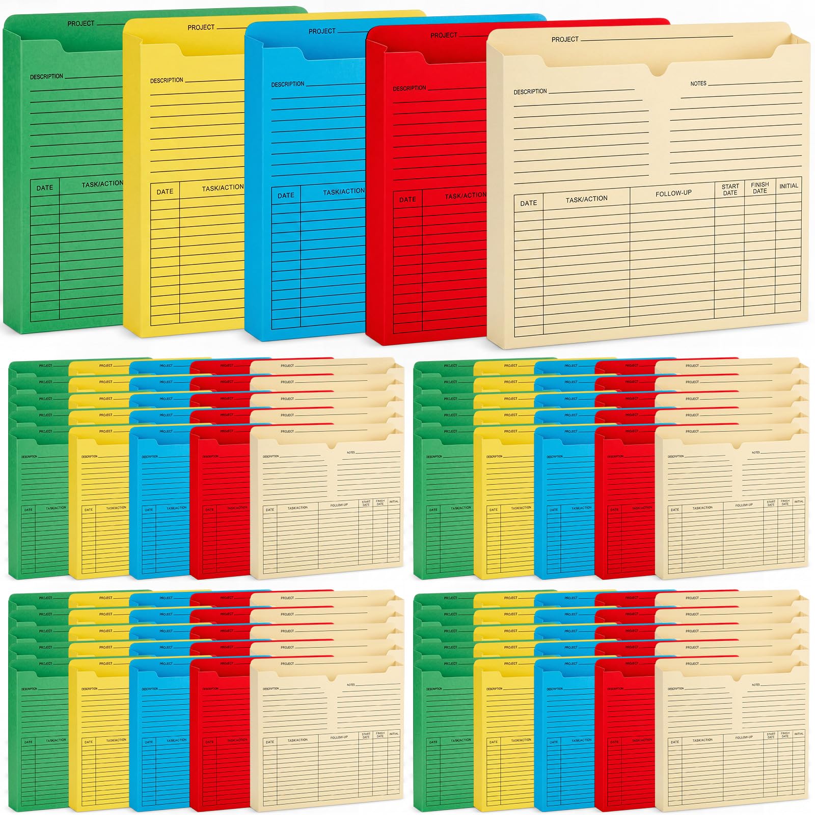 Zhehao 100 Stück Projektmappen, Großpackung, 30 cm L x 24,1 cm B x 5,1 cm T | Buntes Manila, Erweiterungstasche, Briefgröße, vorgedruckte Aktenordner, verstärkte, gerade geschnittene Reiter