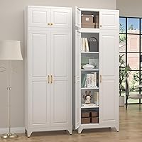 Vista 17 de Gabinete de despensa de cocina, gabinetes de almacenamiento de despensa de metal azul de 71" con puertas y 4 estantes ajustables, gabinete de cocina