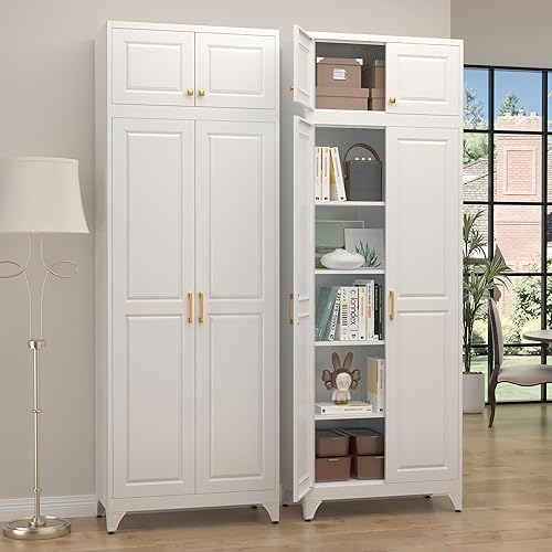 Miniatura 17 de Gabinete de despensa de cocina, gabinetes de almacenamiento de despensa de metal azul de 71" con puertas y 4 estantes ajustables, gabinete de cocina