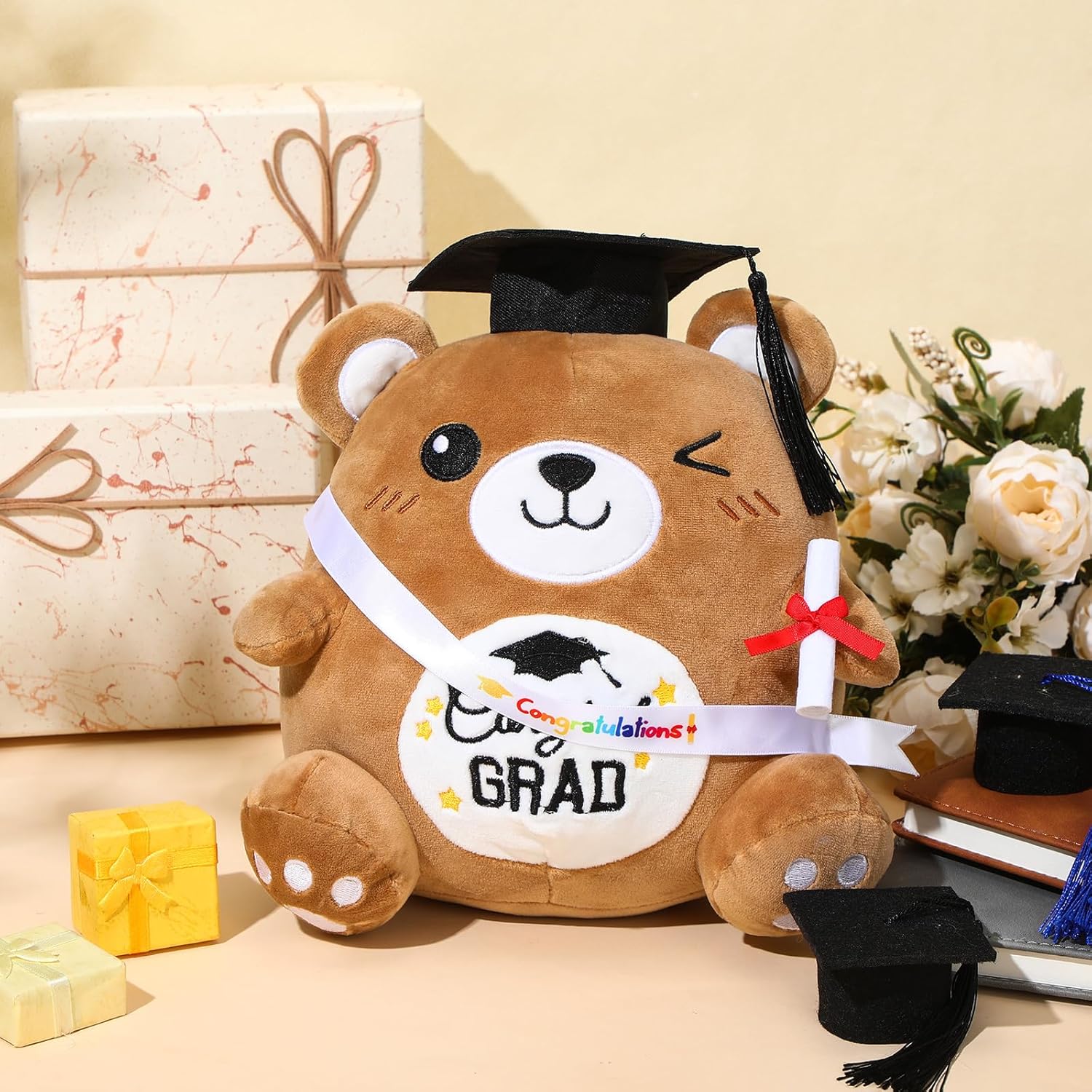 Blueweenly Graduation Plush 9.84 Inch Graduation Stuffed Animal with Cap Diploma Sash Kindergarten Plushie Pillow Toy Preschool Congratulations Grad Gifts for Boys Girls Kids(Bear)