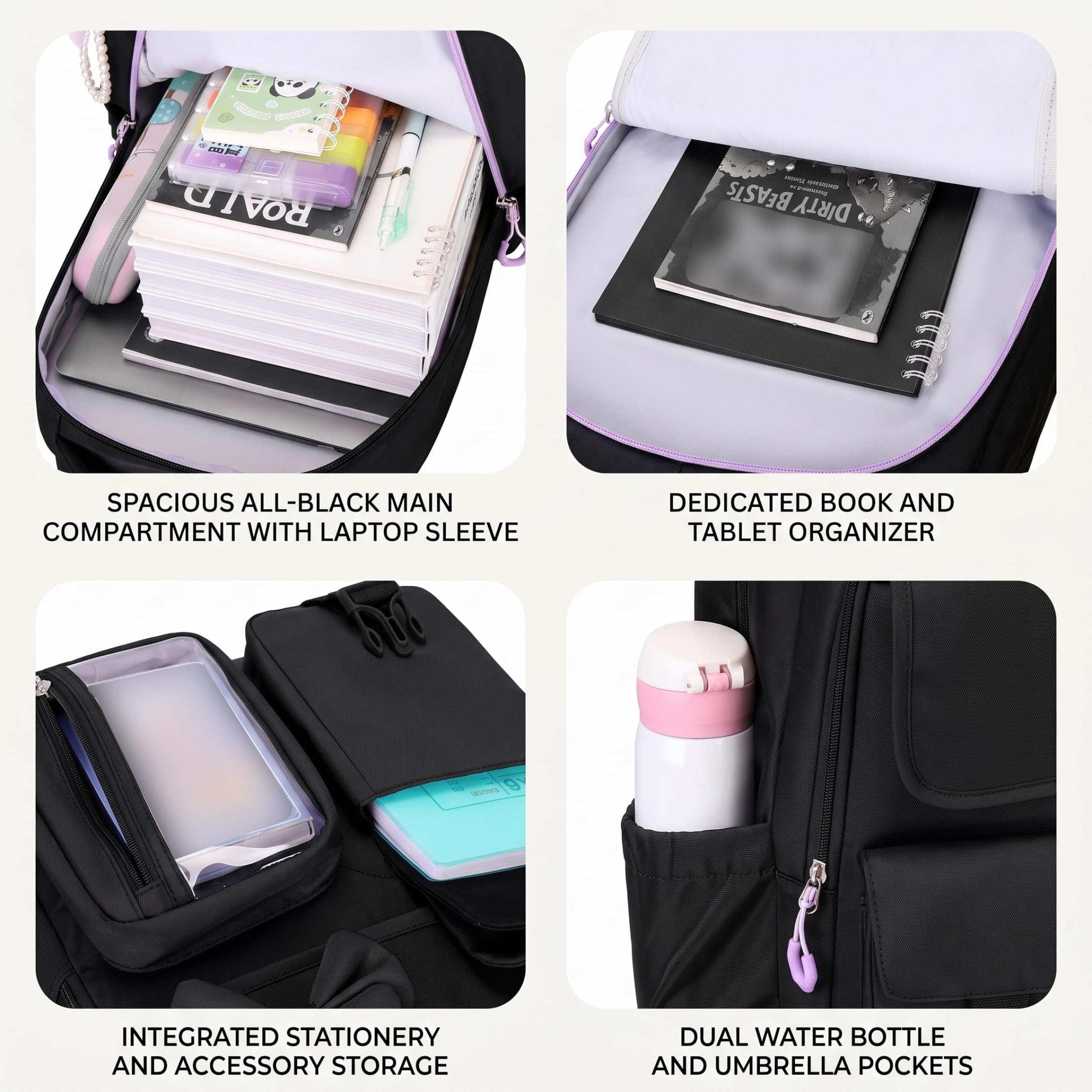 Zaini scolastici per ragazze, set multitasche da 3 pezzi, stile 2.. | Design spazioso e multitasche, contiene tutto il materiale scolastico, ideale per ragazze dai 6 agli 8 anni