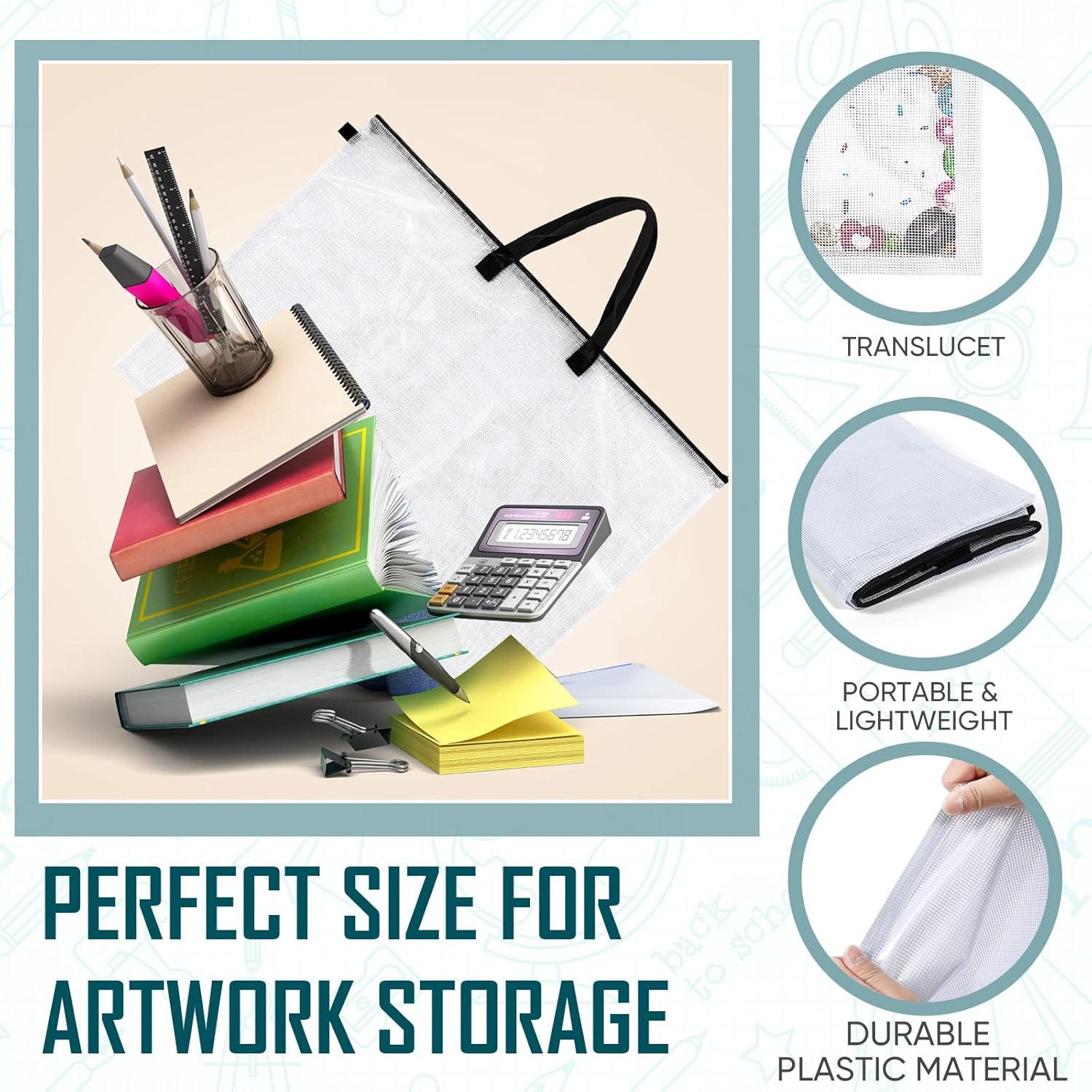 Cunno 3 Pieces Art Portfolio Case 24 x 36 Inch Large Art Storage Bag Portfolio Case Poster Storage Bag with Zipper and Handle Clear Organizer Folder for Back School Large Paintings Artwork (Black)