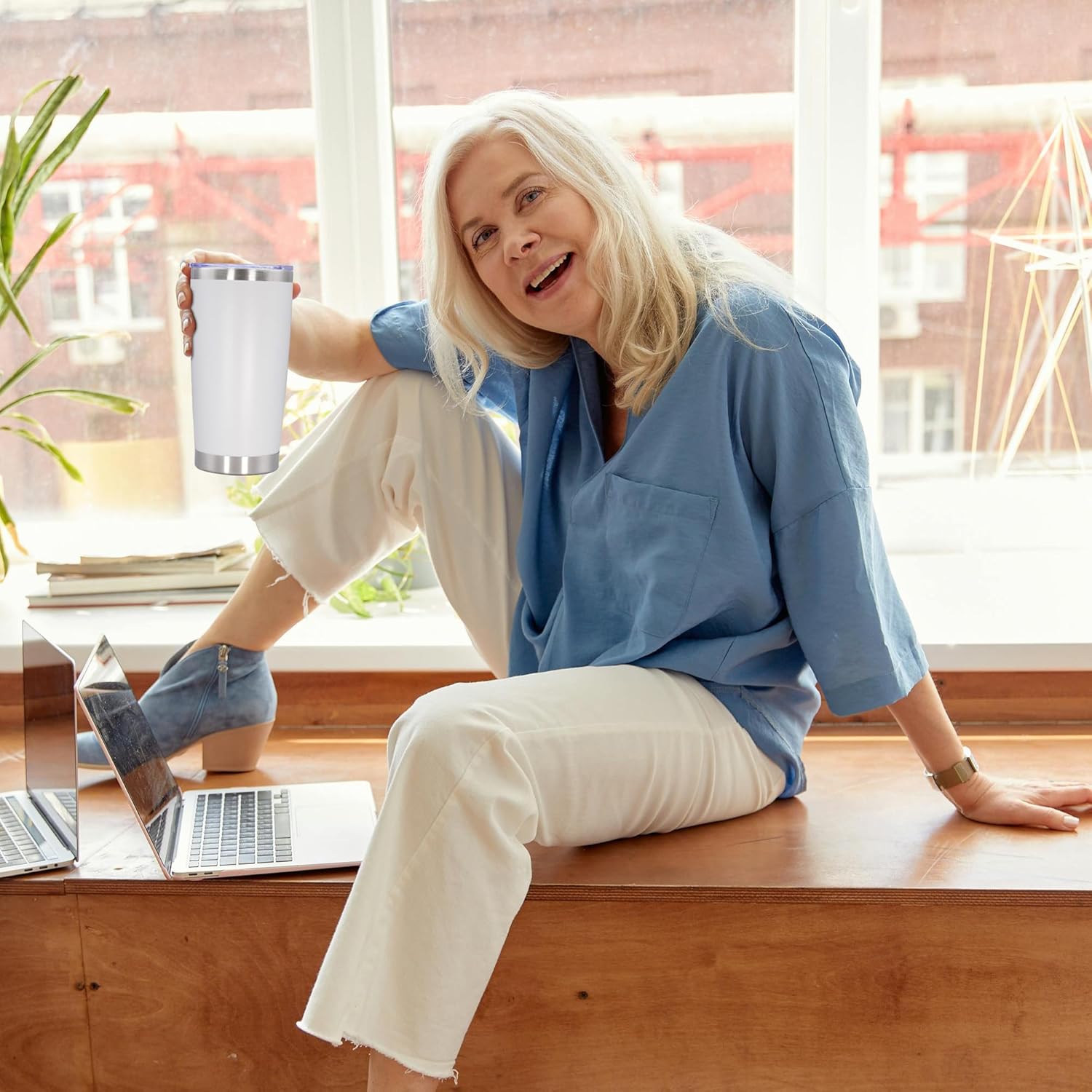 20oz Tumbler Stainless Steel Tumbler Cup with Lid Vacuum Insulated Double Wall Travel Mug, Durable Powder Coated Travel Coffee Tumbler Mug for Hot & Cold Drinks, White,1 Pack - Image 2