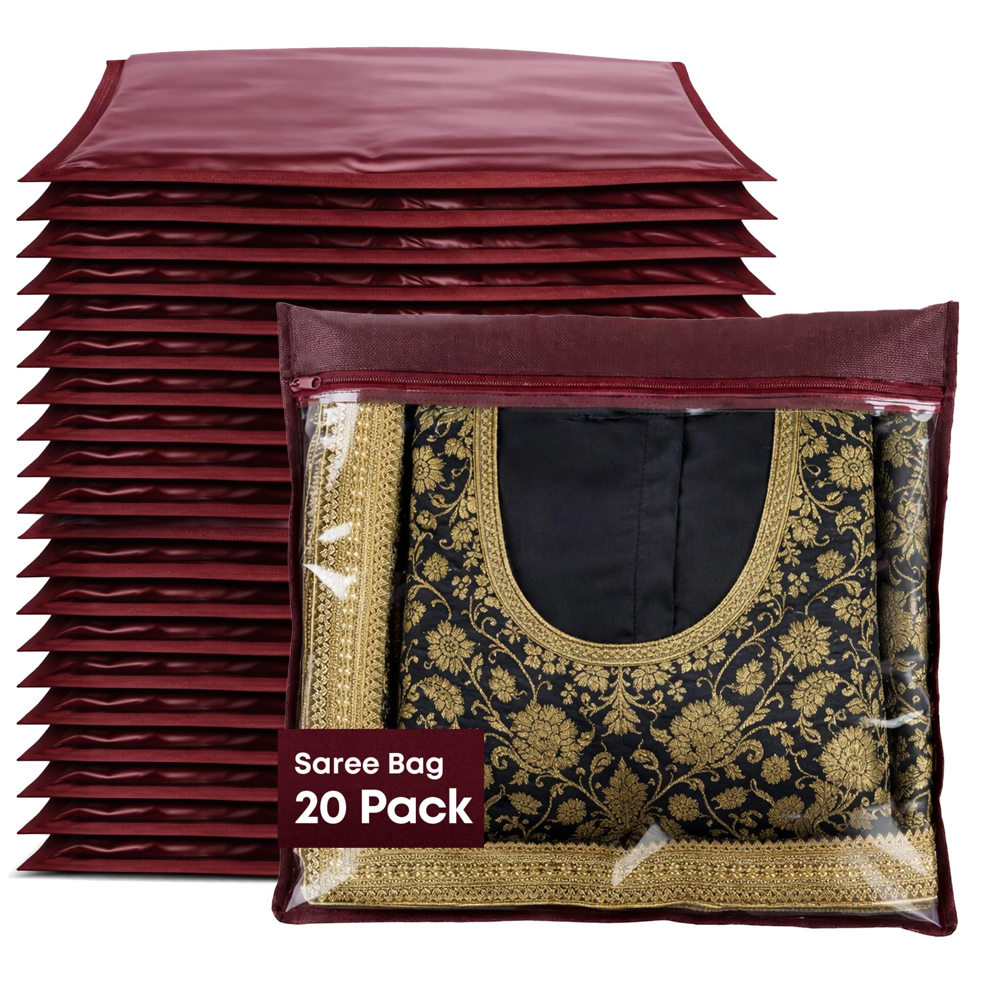 Fineway Pack of 20 Clear Saree Clothes Garment Sari Storage Bags Wardrobe Organiser
