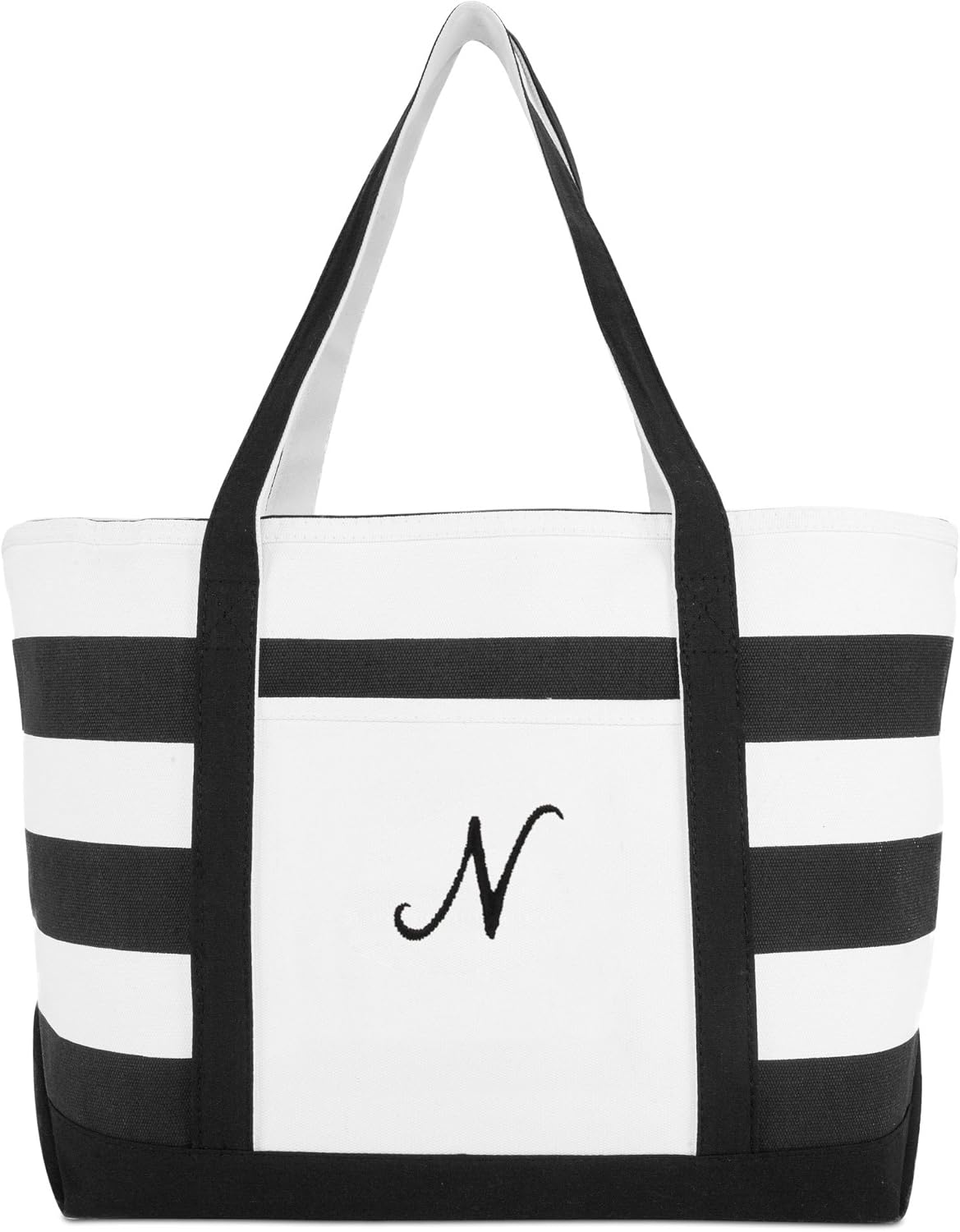 DALIX Striped Beach Bag Tote Bags Canvas Personalized Black Ballent Letter A - Z image 2