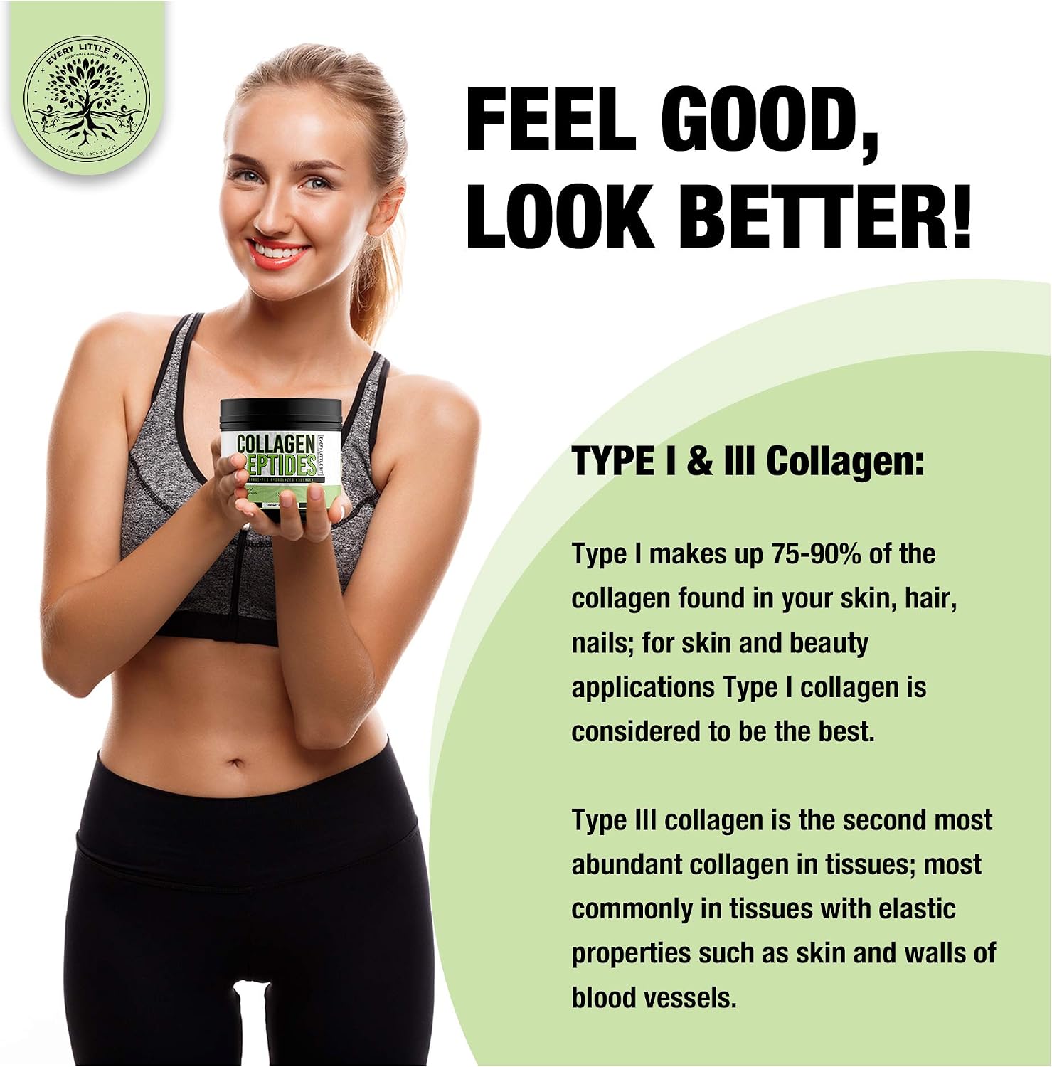 Every Little Bit Collagen Peptides Powder – Protein & Amino Acid Supplement, Hair, Skin, Nails & Joints – Potent 11g Per Serving